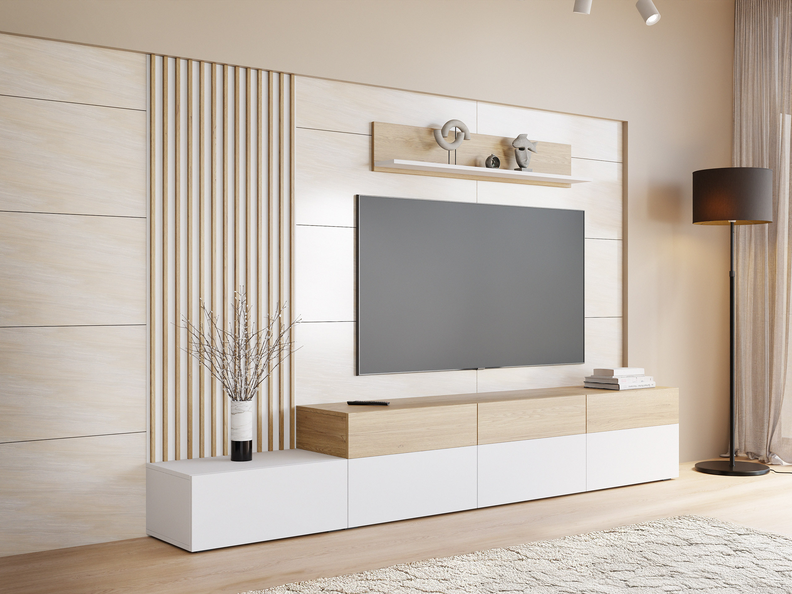 Wohnzimmer-Sets Comfivo Munium II (Weiß + Eichenholzoptik)