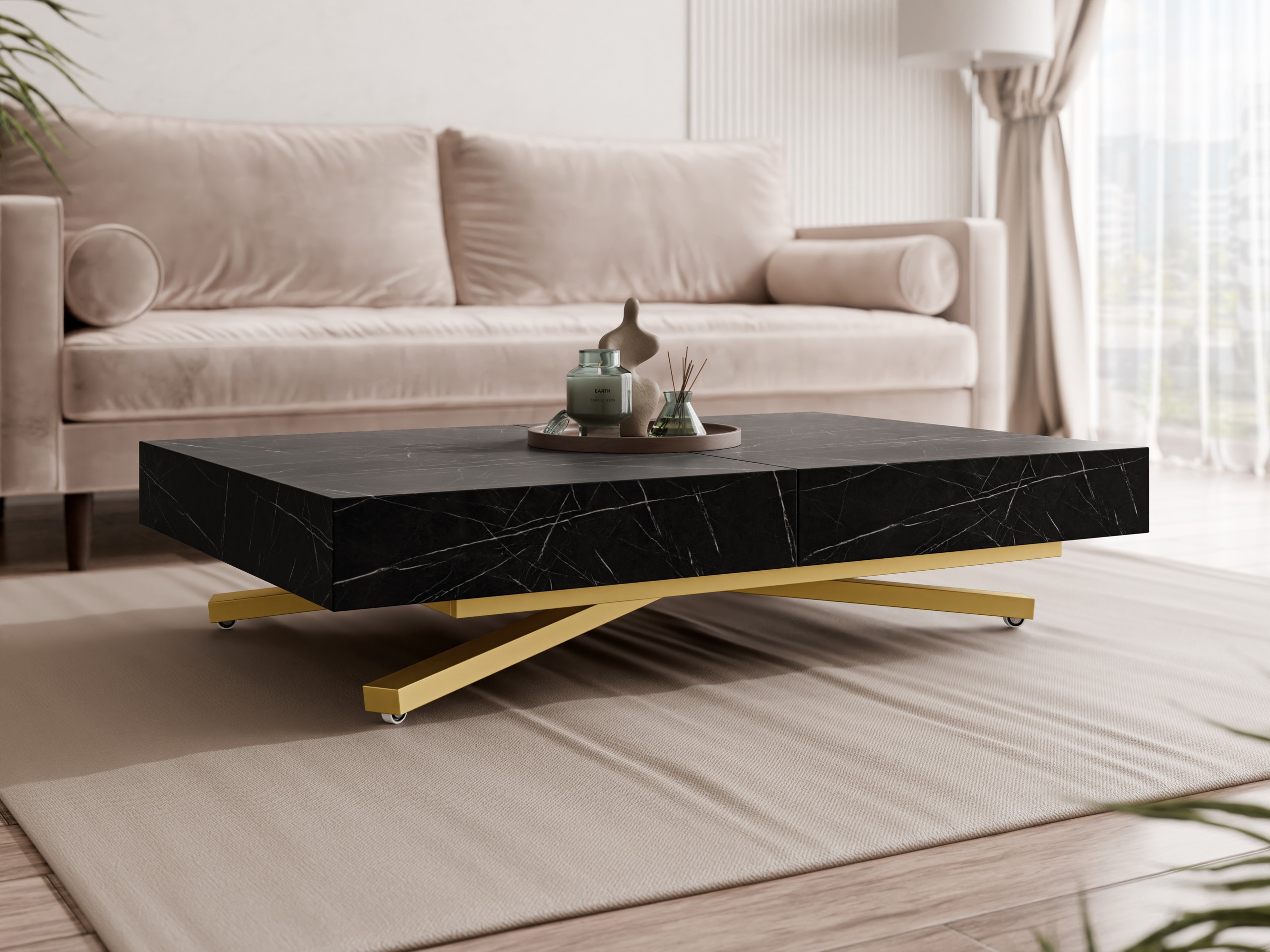 Couchtisch-Transformer Oswego 178 (Schwarzer Marmor)