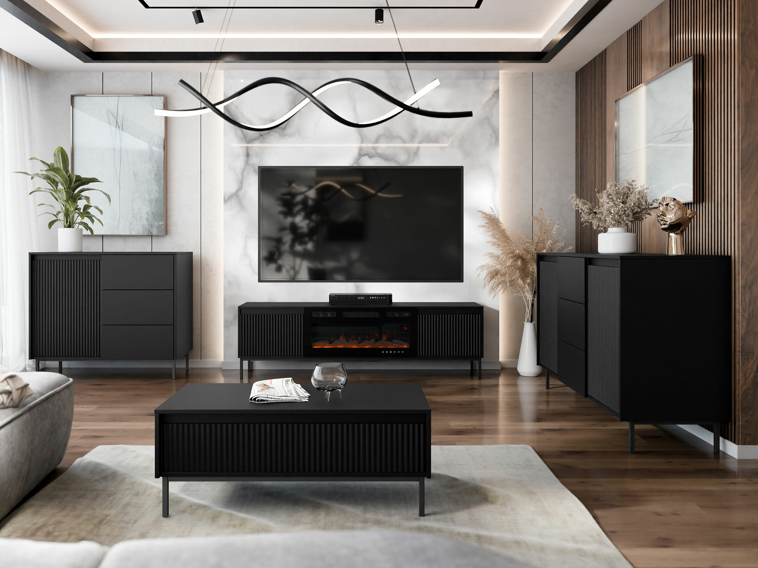 Wohnzimmer-Sets Comfivo Delruva III (Schwarz)