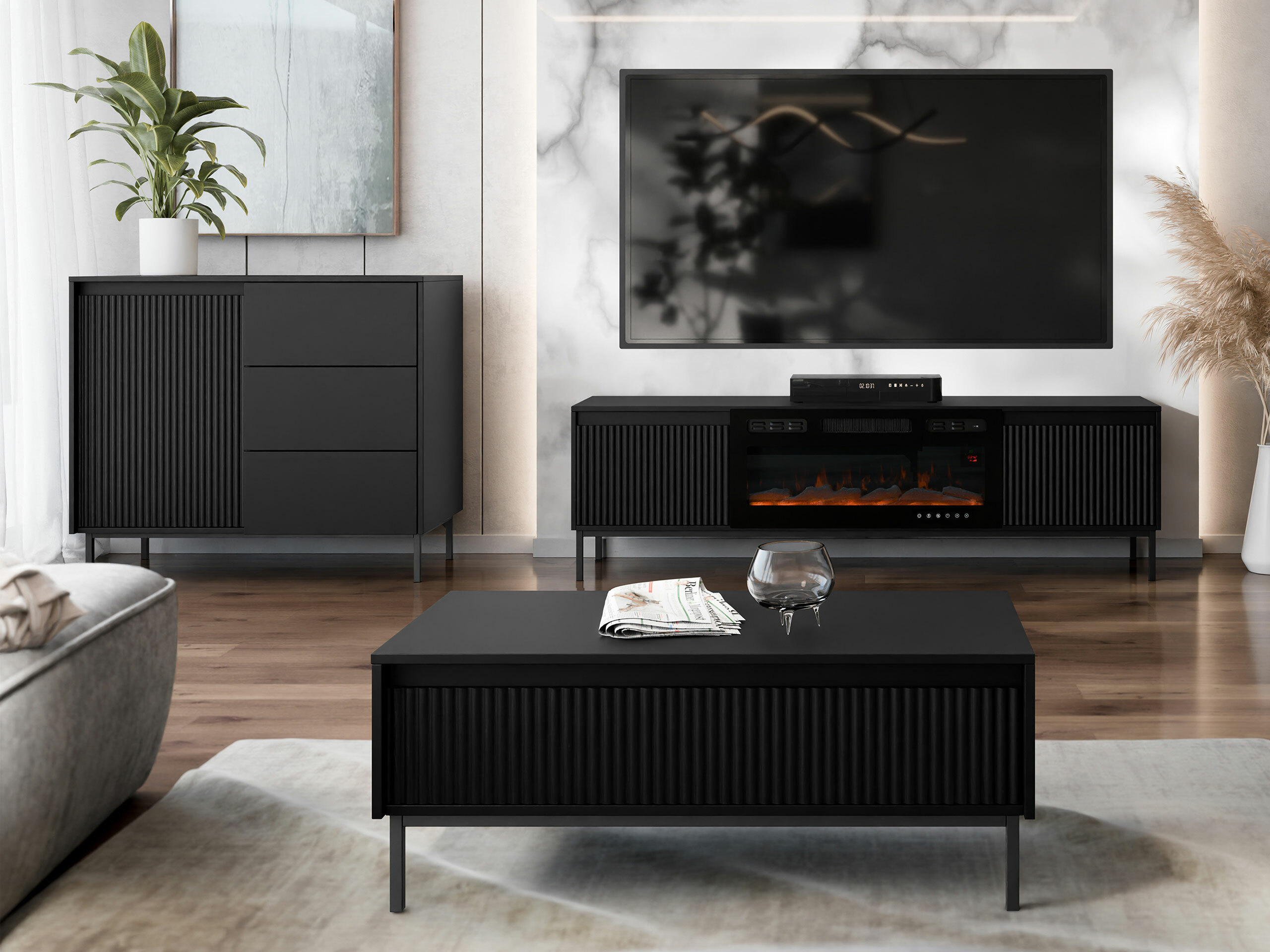 Wohnzimmer-Sets Comfivo Delruva IV (Schwarz)