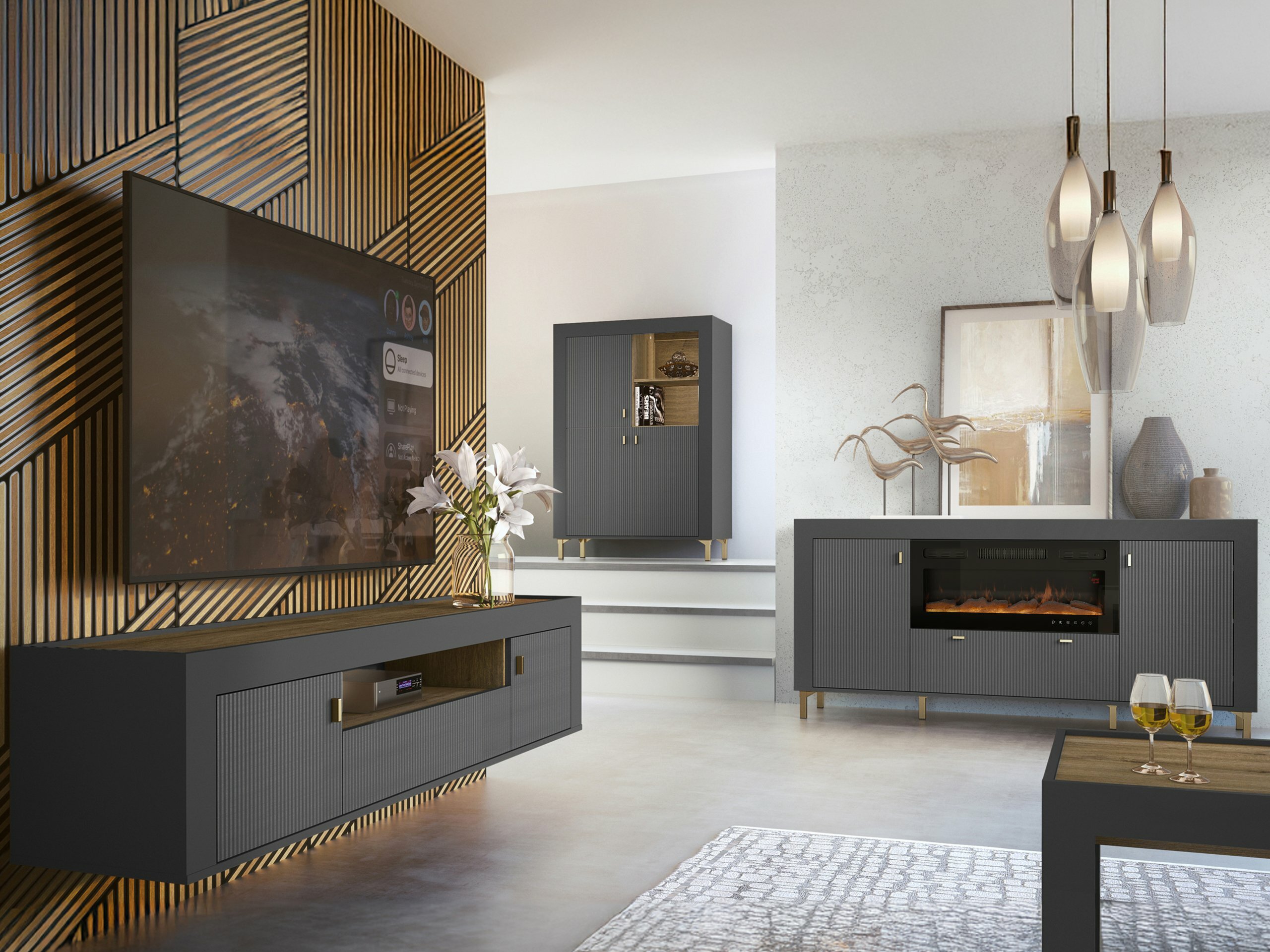 Wohnzimmer-Sets Mormavu 115 (Mattschwarz)