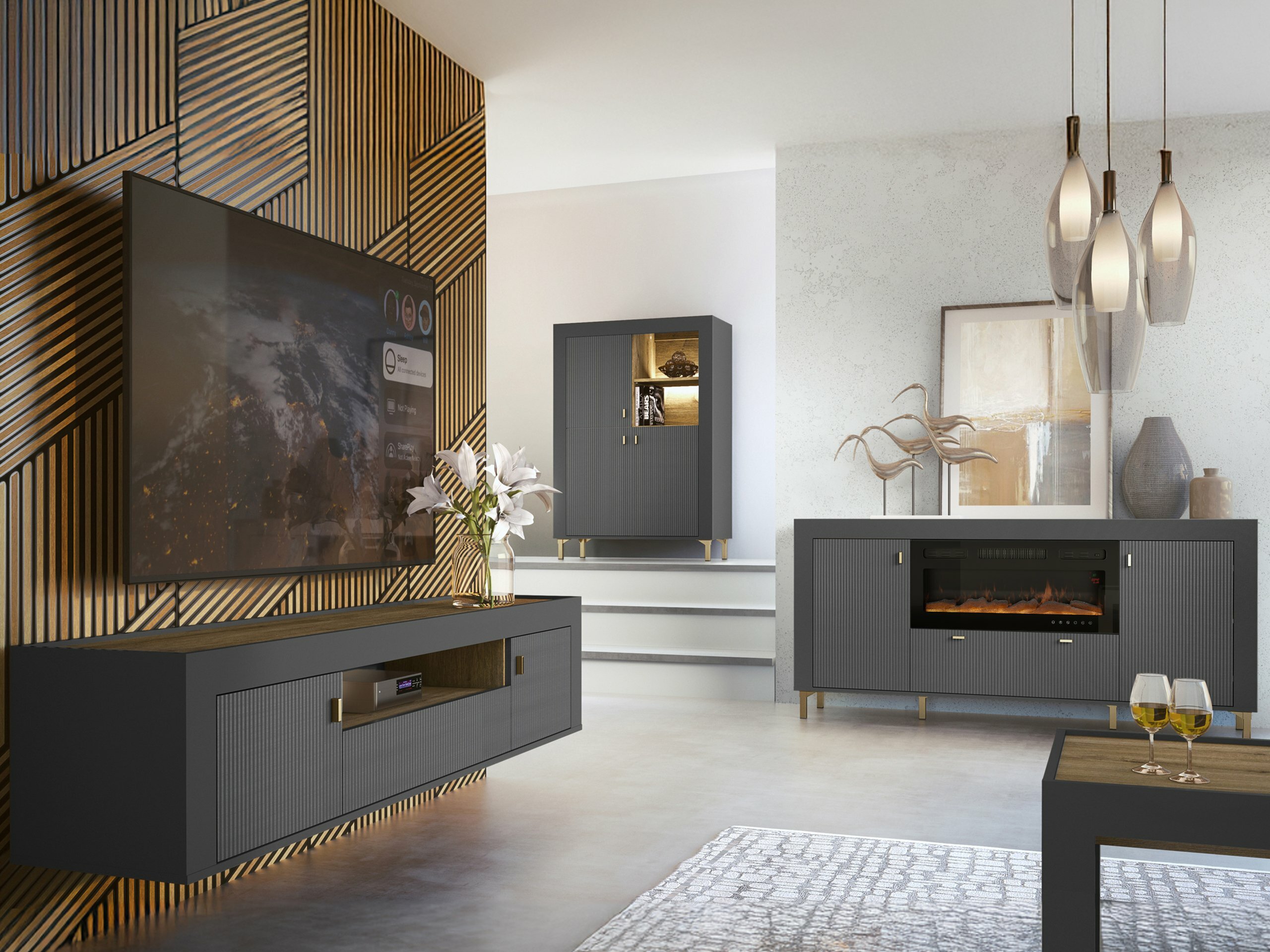 Wohnzimmer-Sets Mormavu 115 (Mattschwarz)