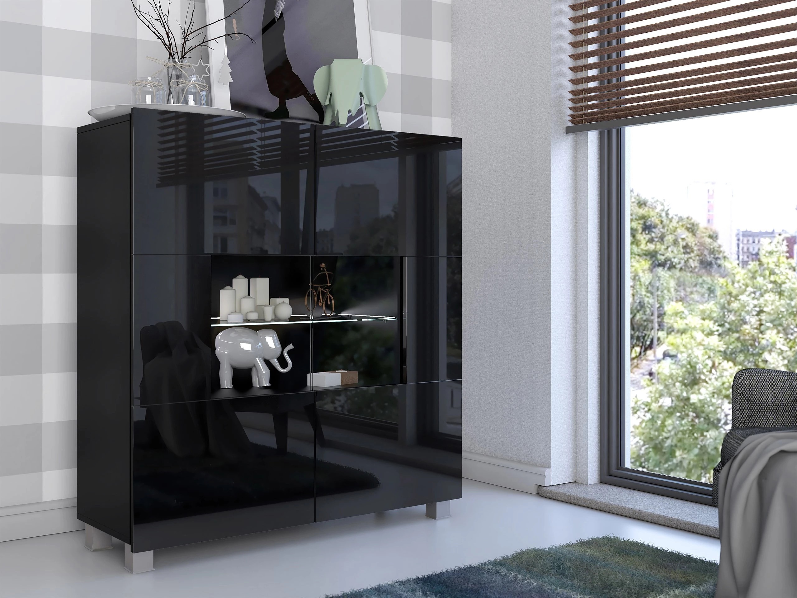 Sideboard Remus (Schwarz + Schwarz glänzend)