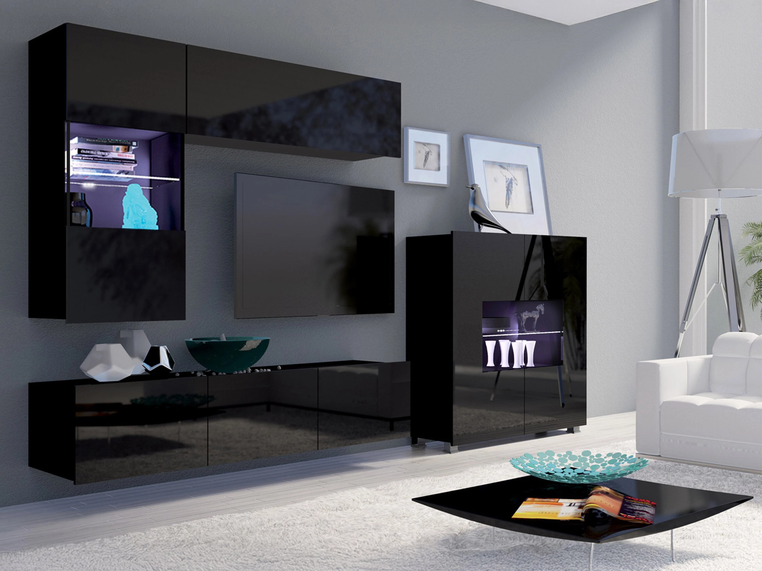 Sideboard Remus (Schwarz + Schwarz glänzend)