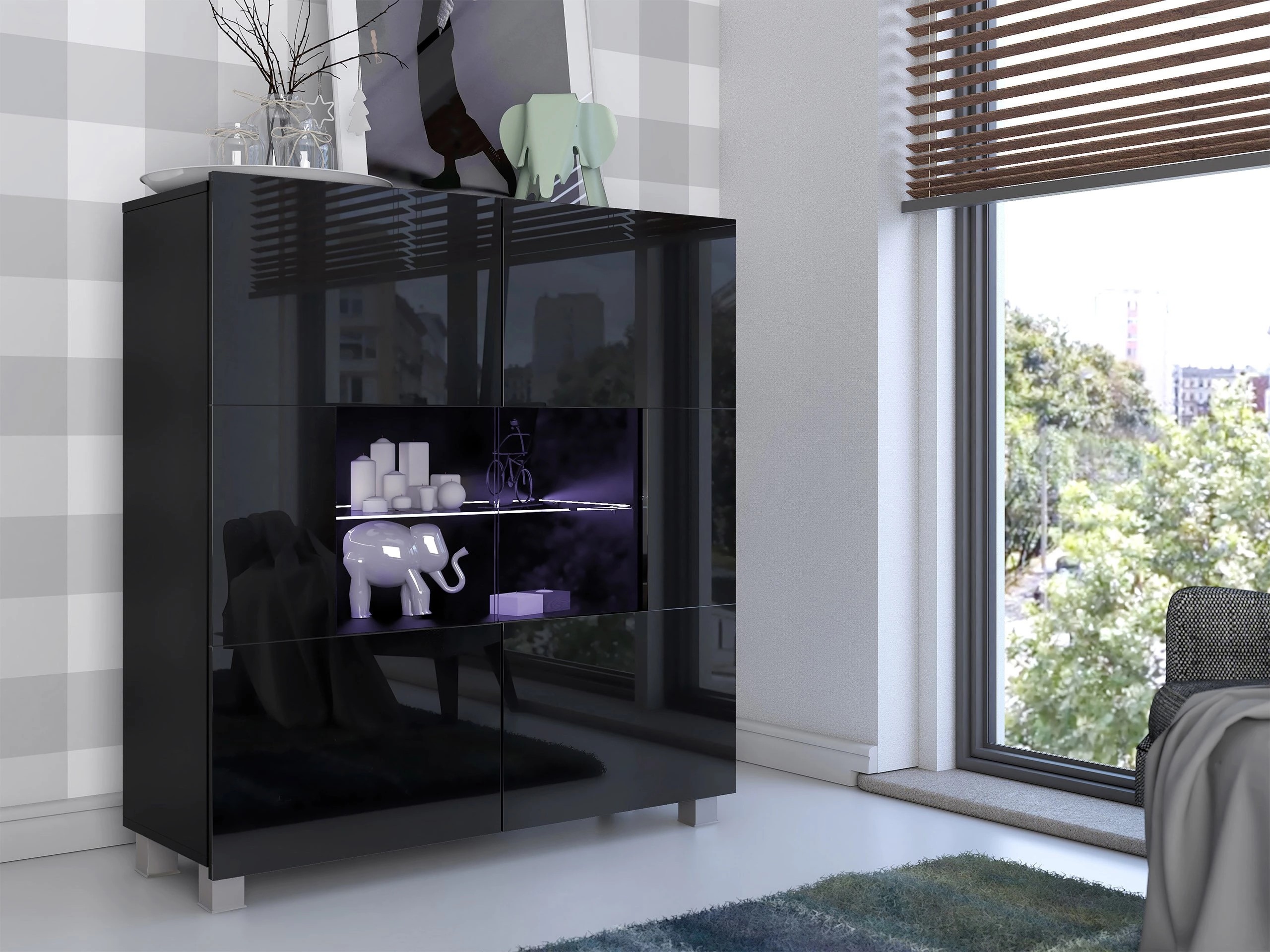 Sideboard Remus (Schwarz + Schwarz glänzend)