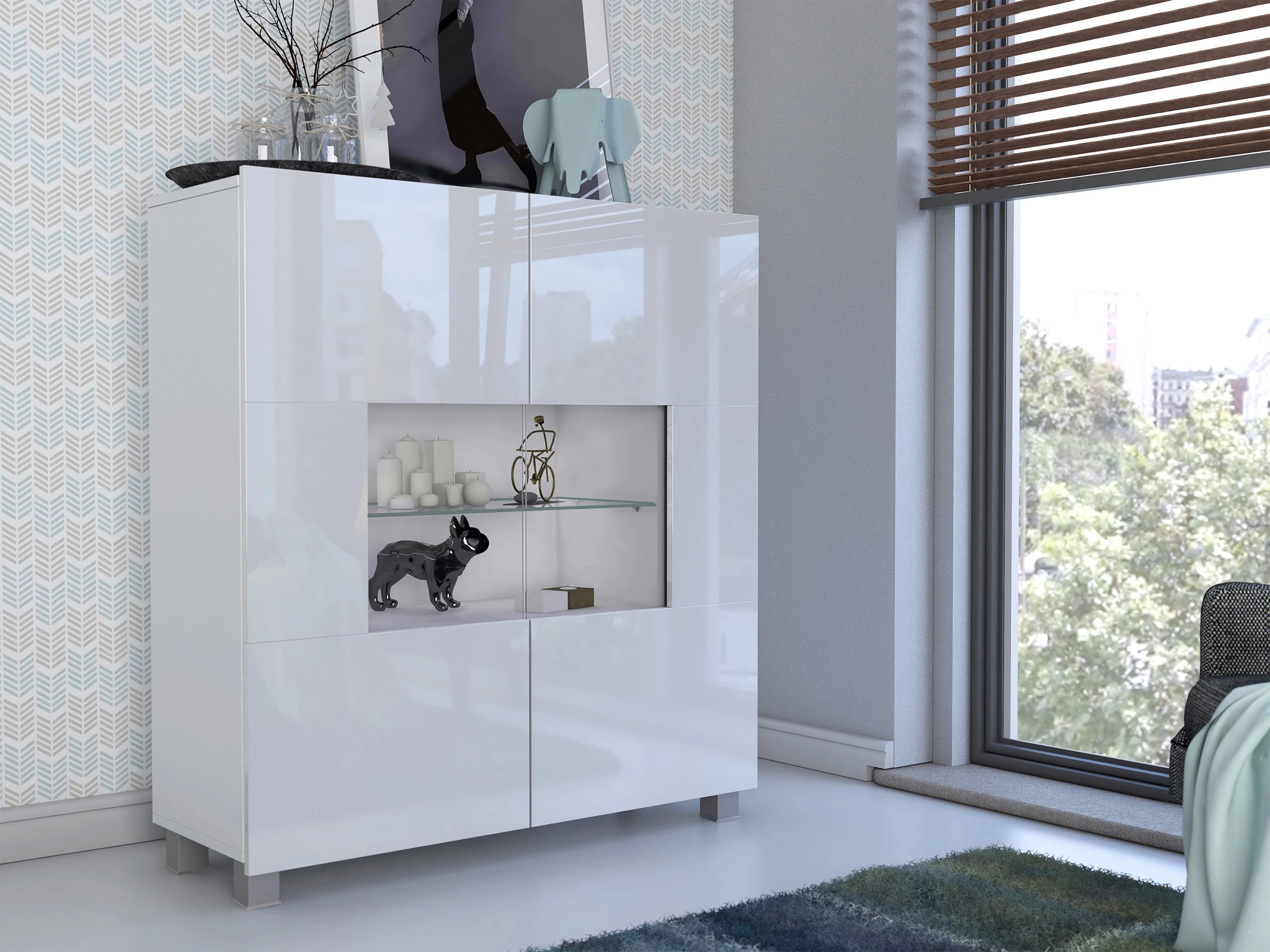 Sideboard Remus (Weiß + Weiß glänzend)