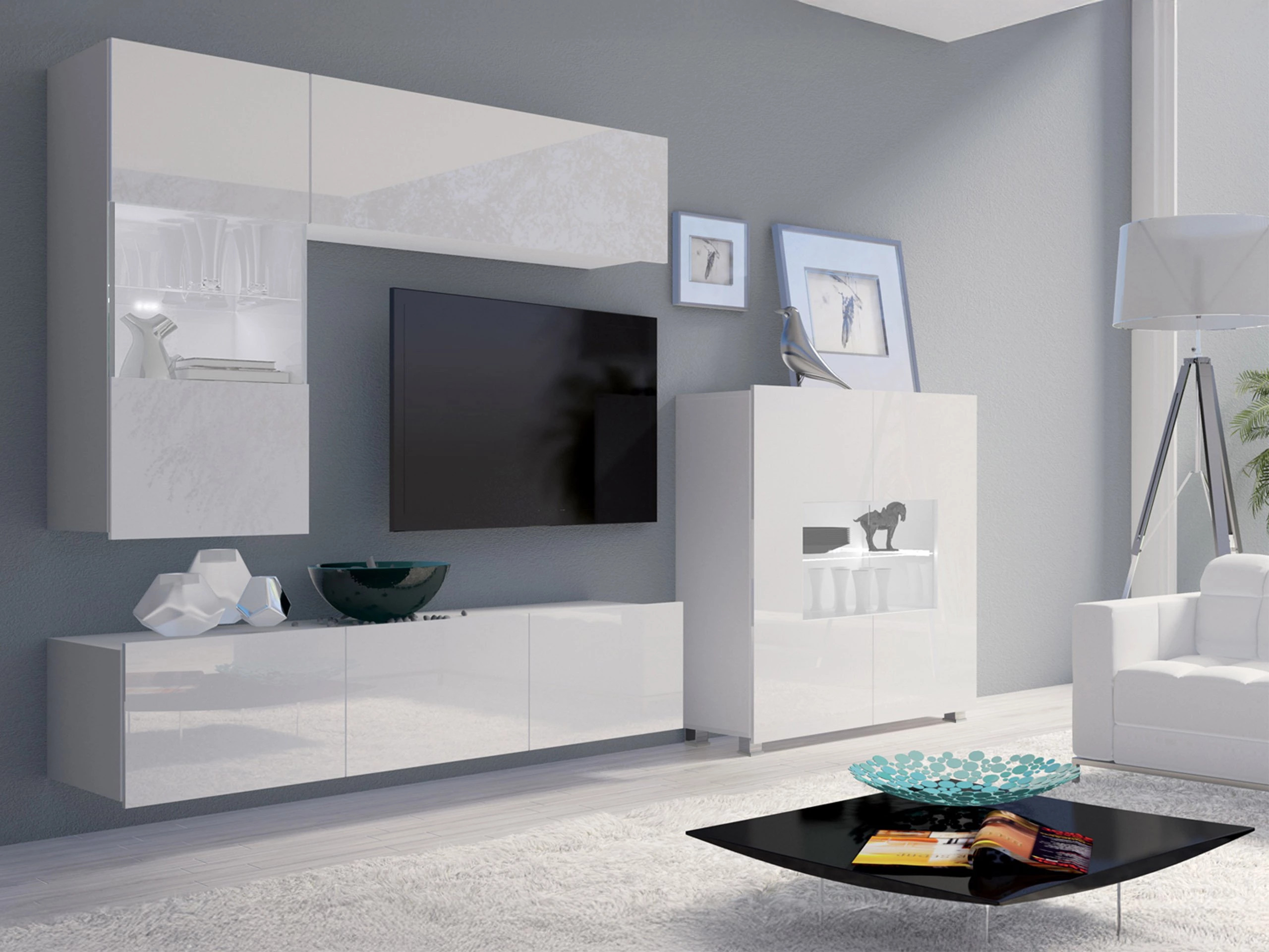 Sideboard Remus (Weiß + Weiß glänzend)