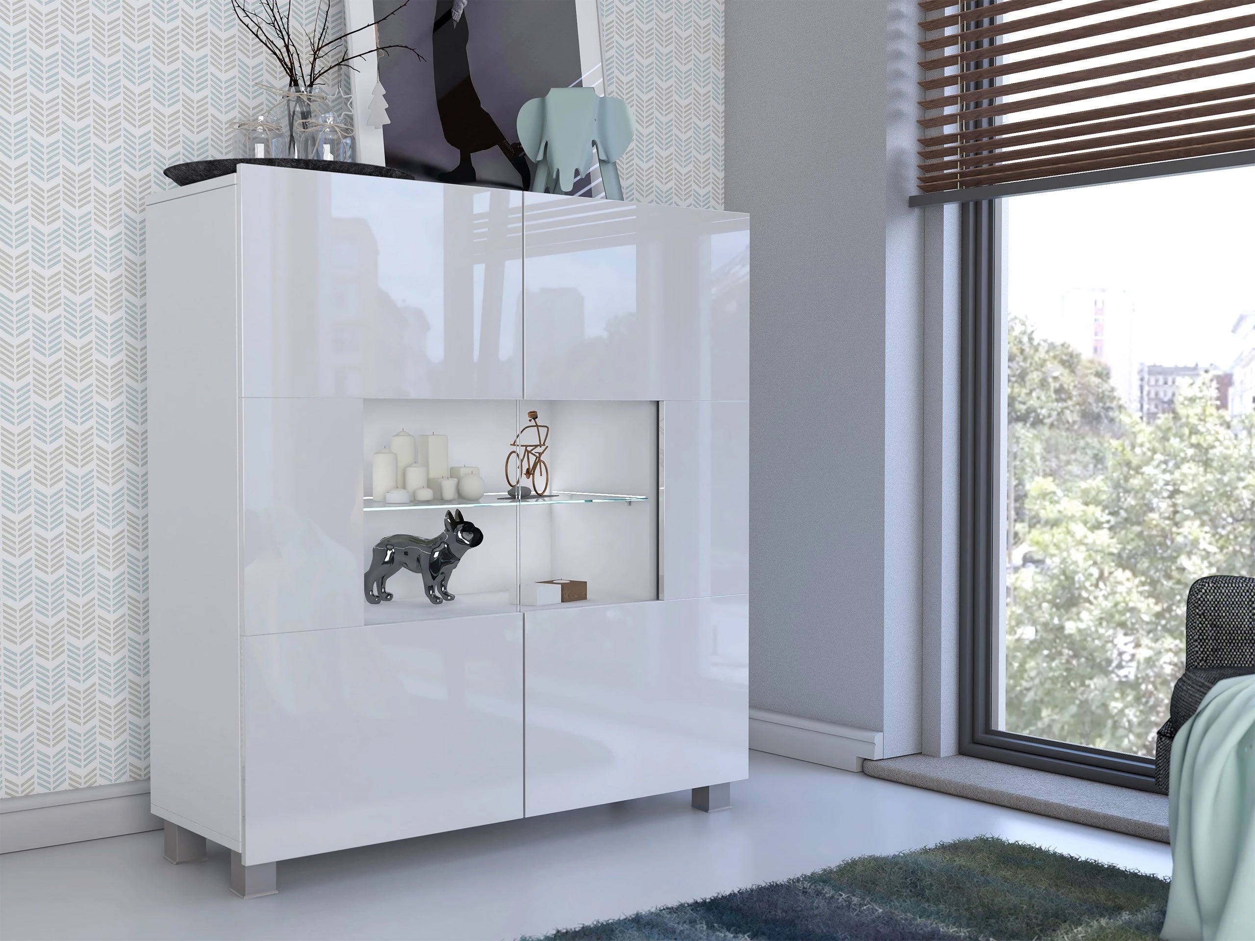 Sideboard Remus (Weiß + Weiß glänzend)