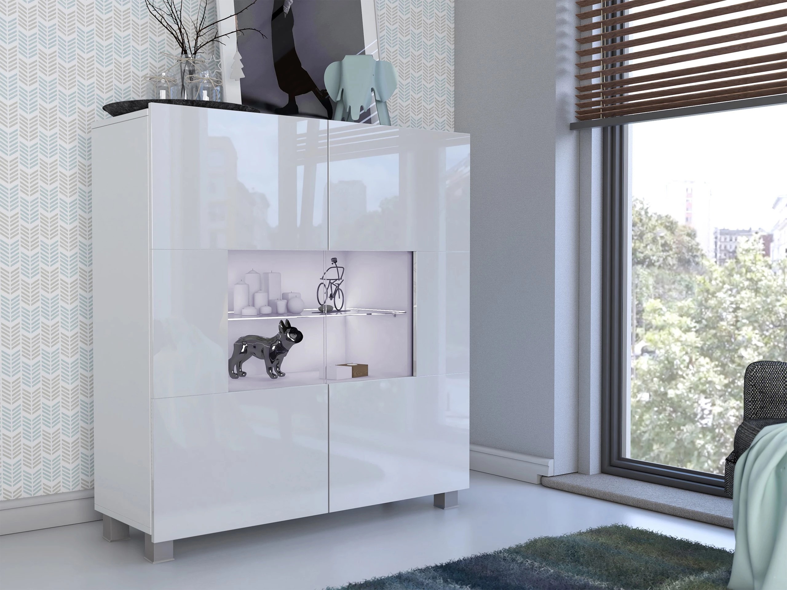 Sideboard Remus (Weiß + Weiß glänzend)
