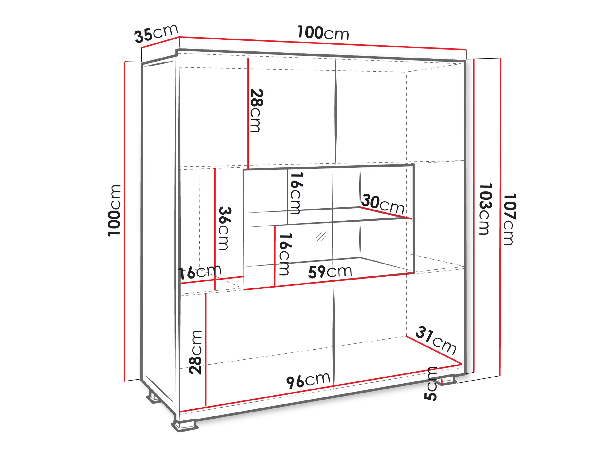 Sideboard Tivdalu 100 (Weiß + Weiß glänzend)
