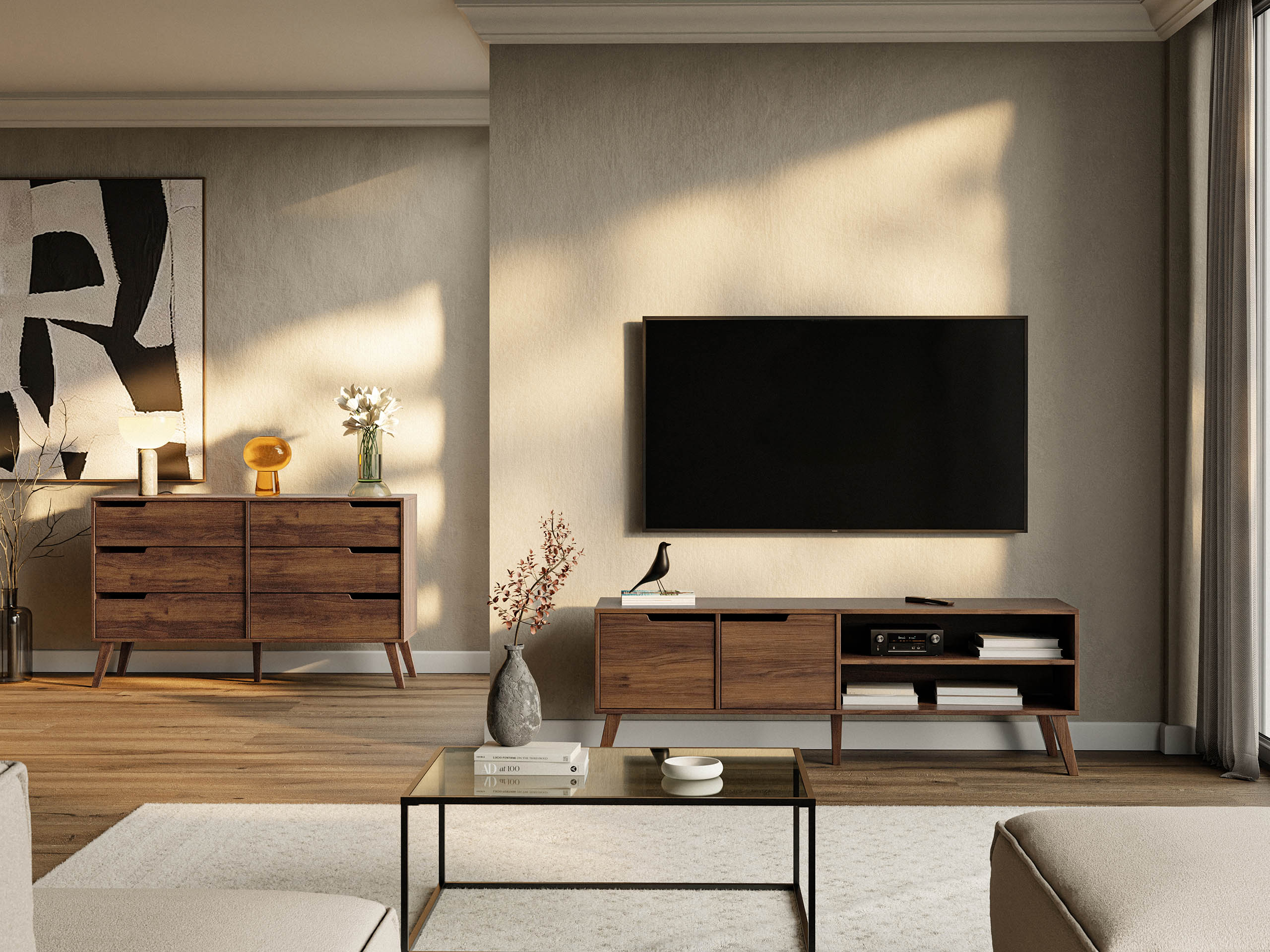 Wohnzimmer-Sets Otis II (Walnussholzoptik)