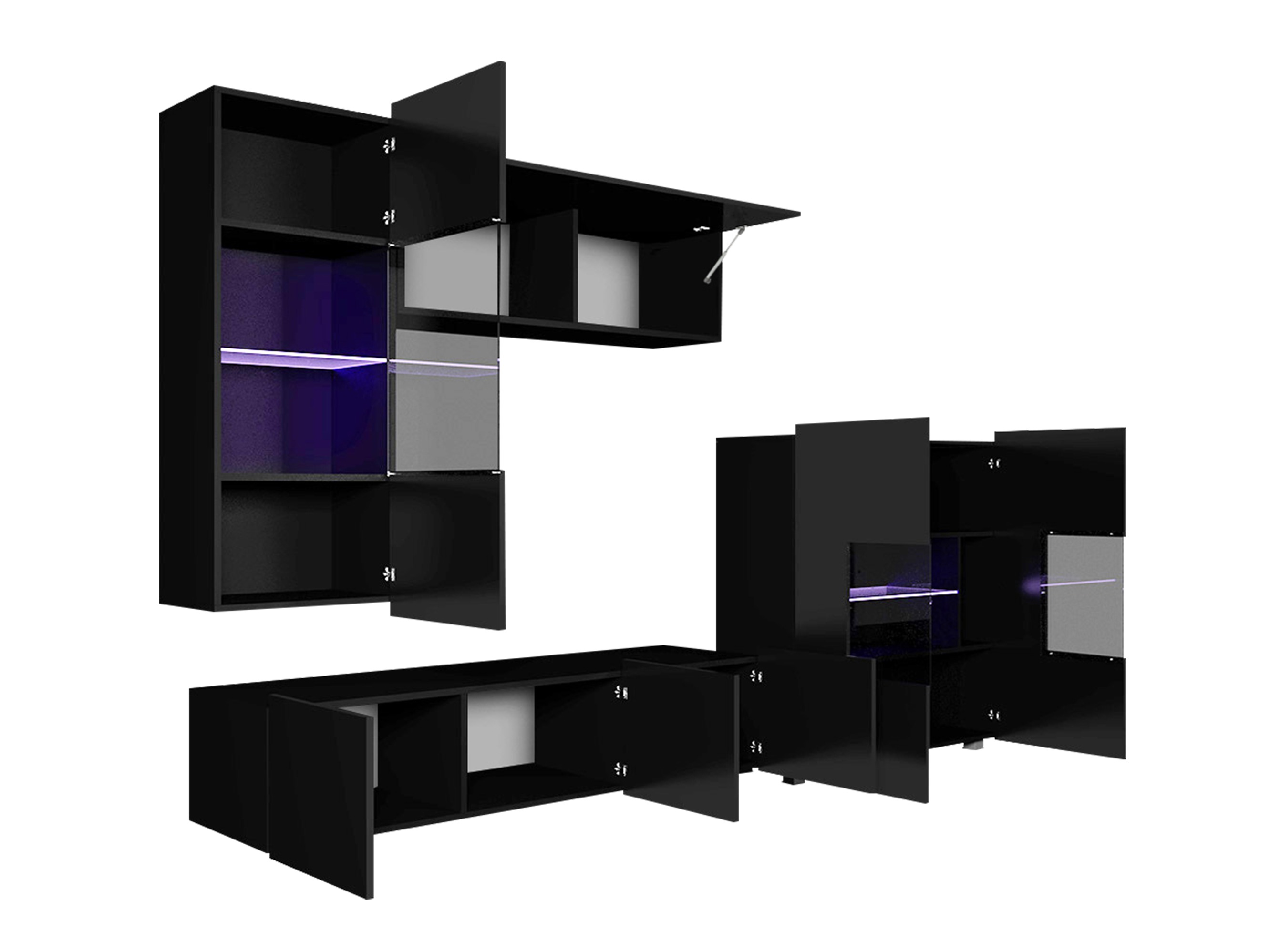 Wohnzimmer-Sets Remus III (Schwarz + Schwarz glänzend + Weiß + Weiß glänzend)