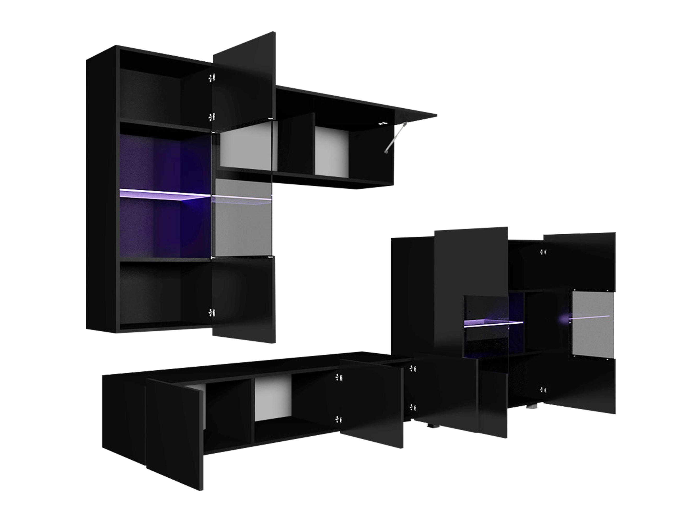 Wohnzimmer-Sets Remus III (Schwarz + Schwarz glänzend + Weiß + Weiß glänzend)