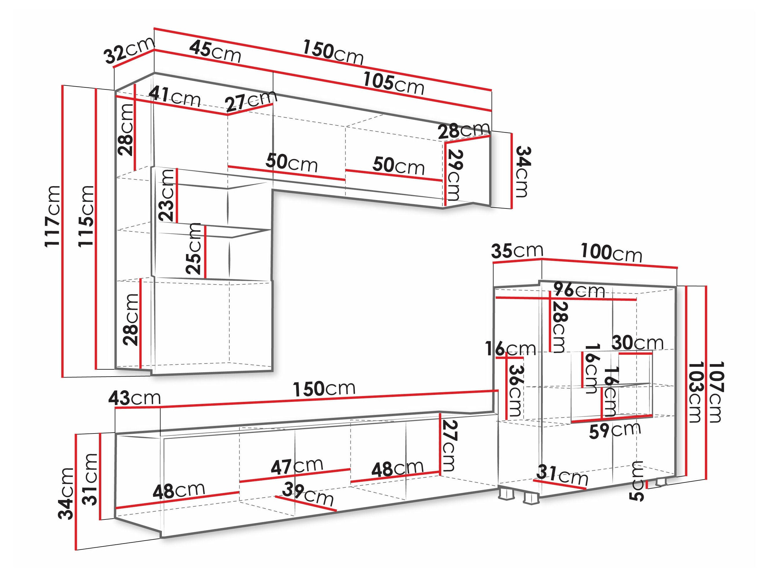 Wohnzimmer-Sets Remus III (Schwarz + Schwarz glänzend)