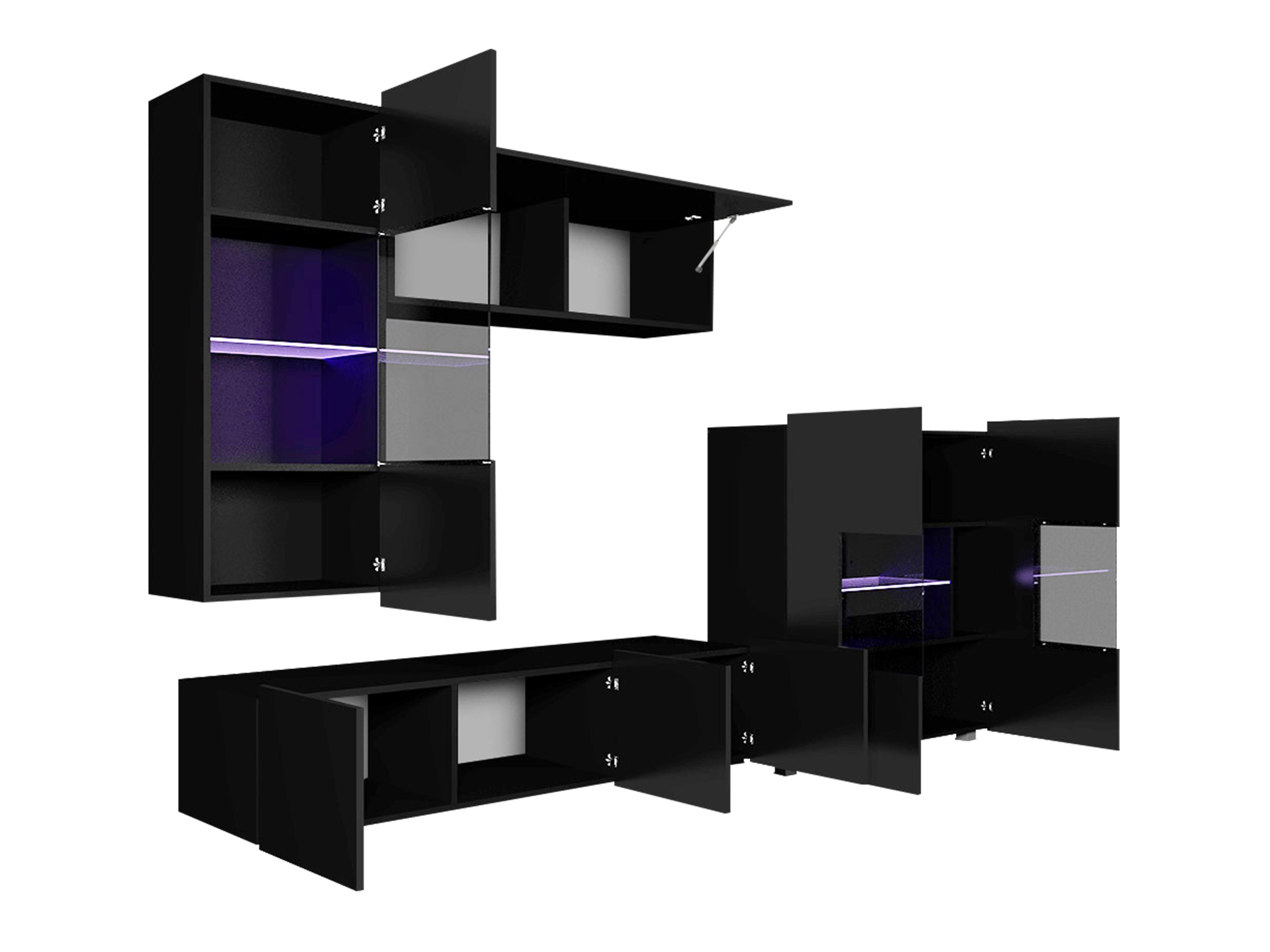 Wohnzimmer-Sets Remus III (Schwarz + Schwarz glänzend)