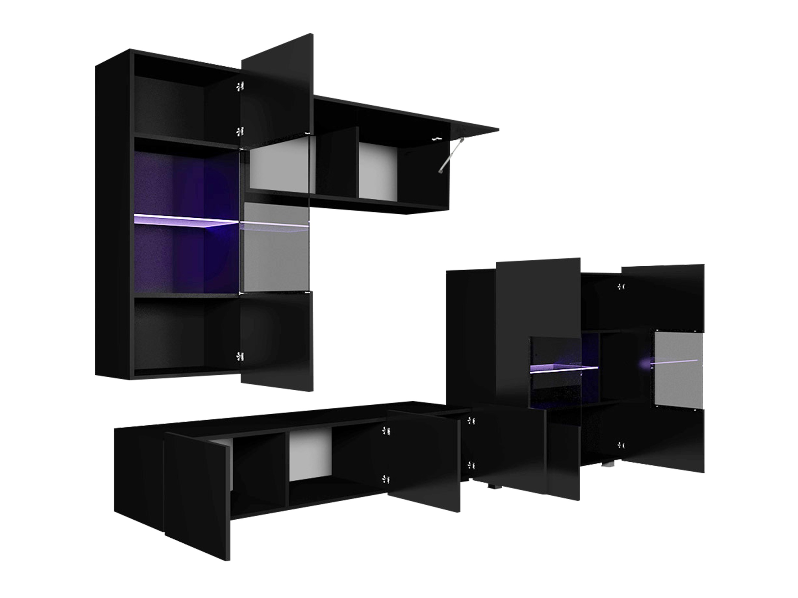 Wohnzimmer-Sets Remus III (Schwarz + Schwarz glänzend)