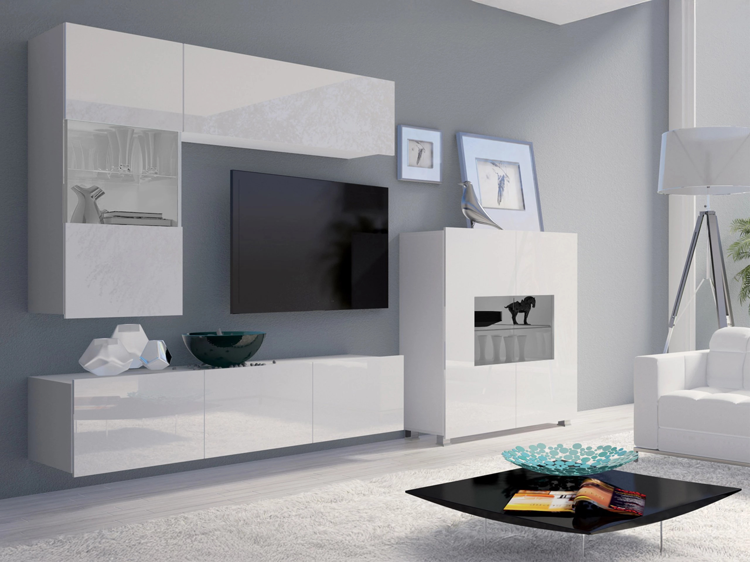 Wohnzimmer-Sets Remus III (Weiß + Weiß glänzend)