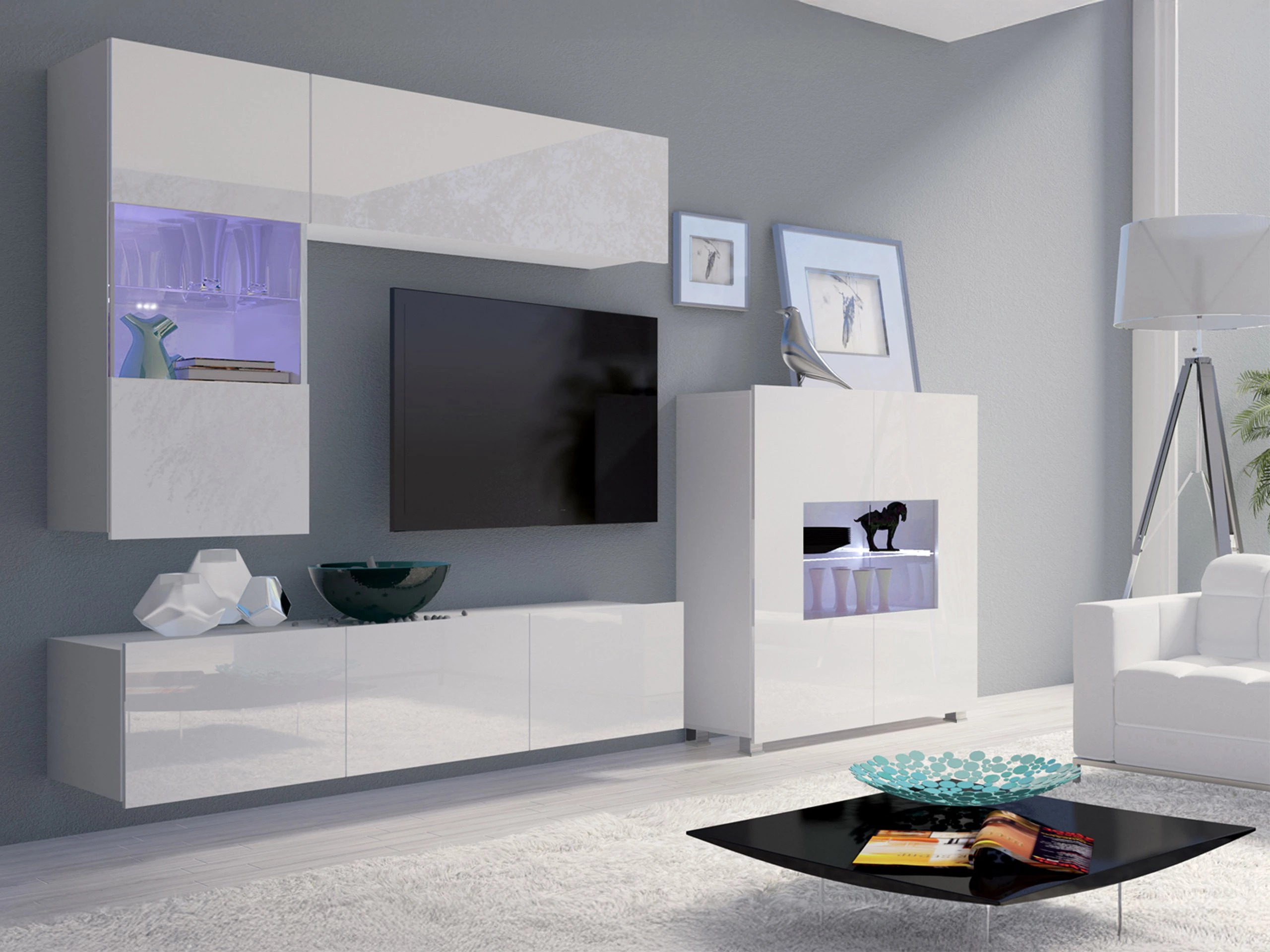 Wohnzimmer-Sets Remus III (Weiß + Weiß glänzend)