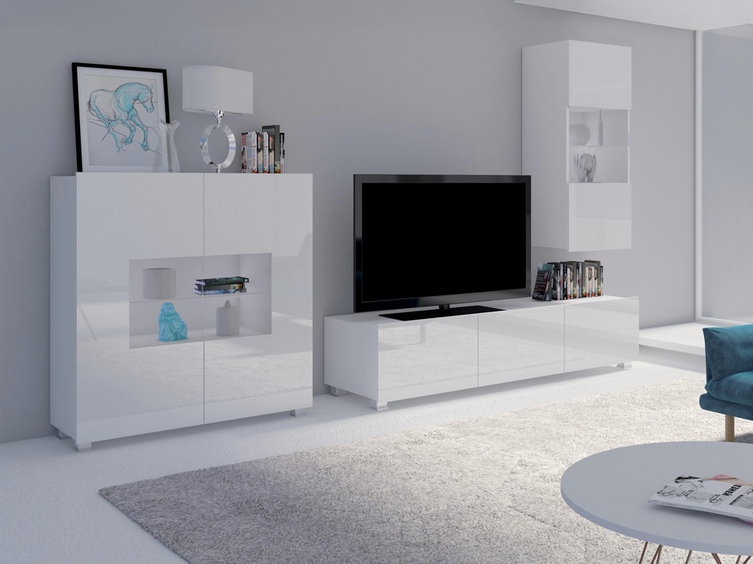 Wohnzimmer-Sets Remus VII (Weiß + Weiß glänzend)