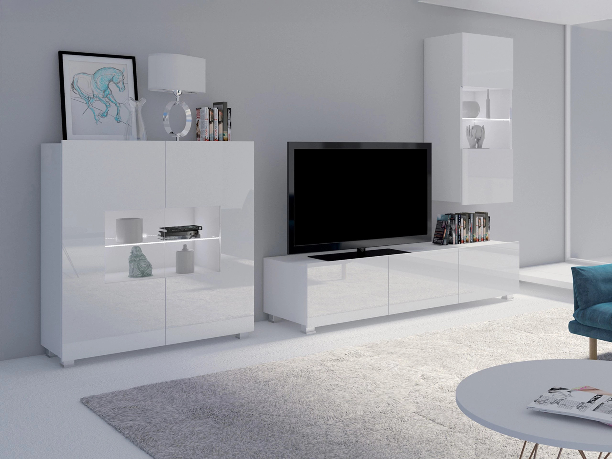 Wohnzimmer-Sets Remus VII (Weiß + Weiß glänzend)