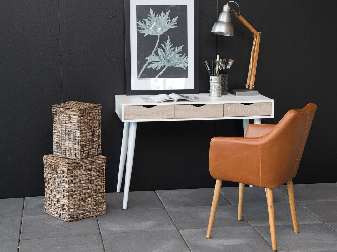 Bürotisch Norsica 113 (Weiß + Eichenholzoptik)