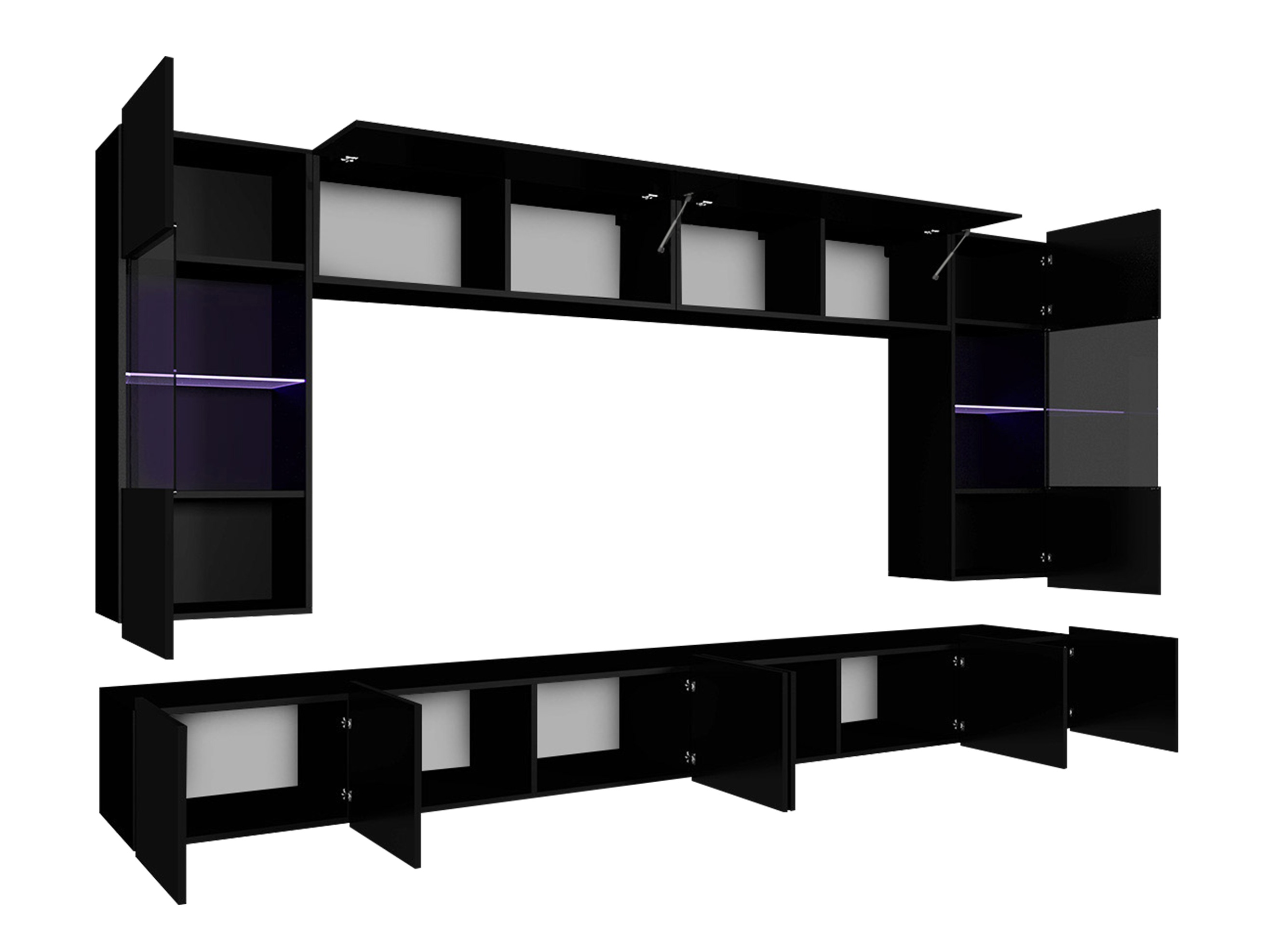 Wohnzimmer-Sets Remus I (Weiß glänzend + Schwarz glänzend)