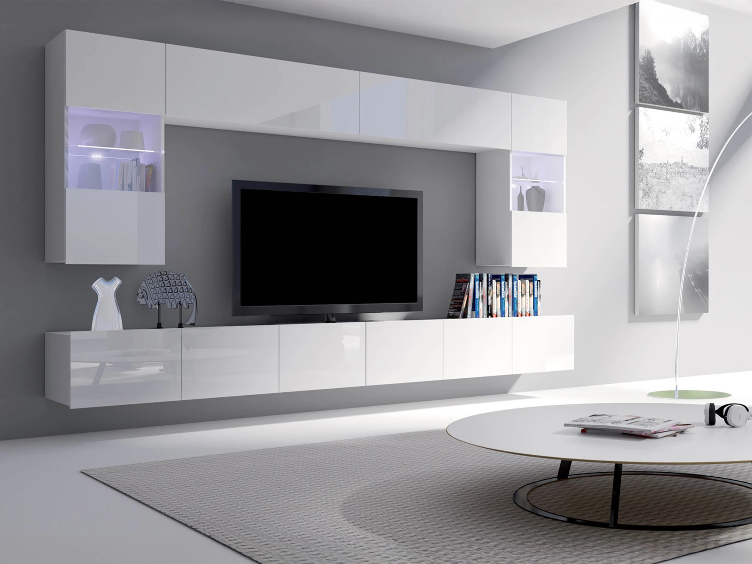 Wohnzimmer-Sets Remus I (Weiß + Weiß glänzend)