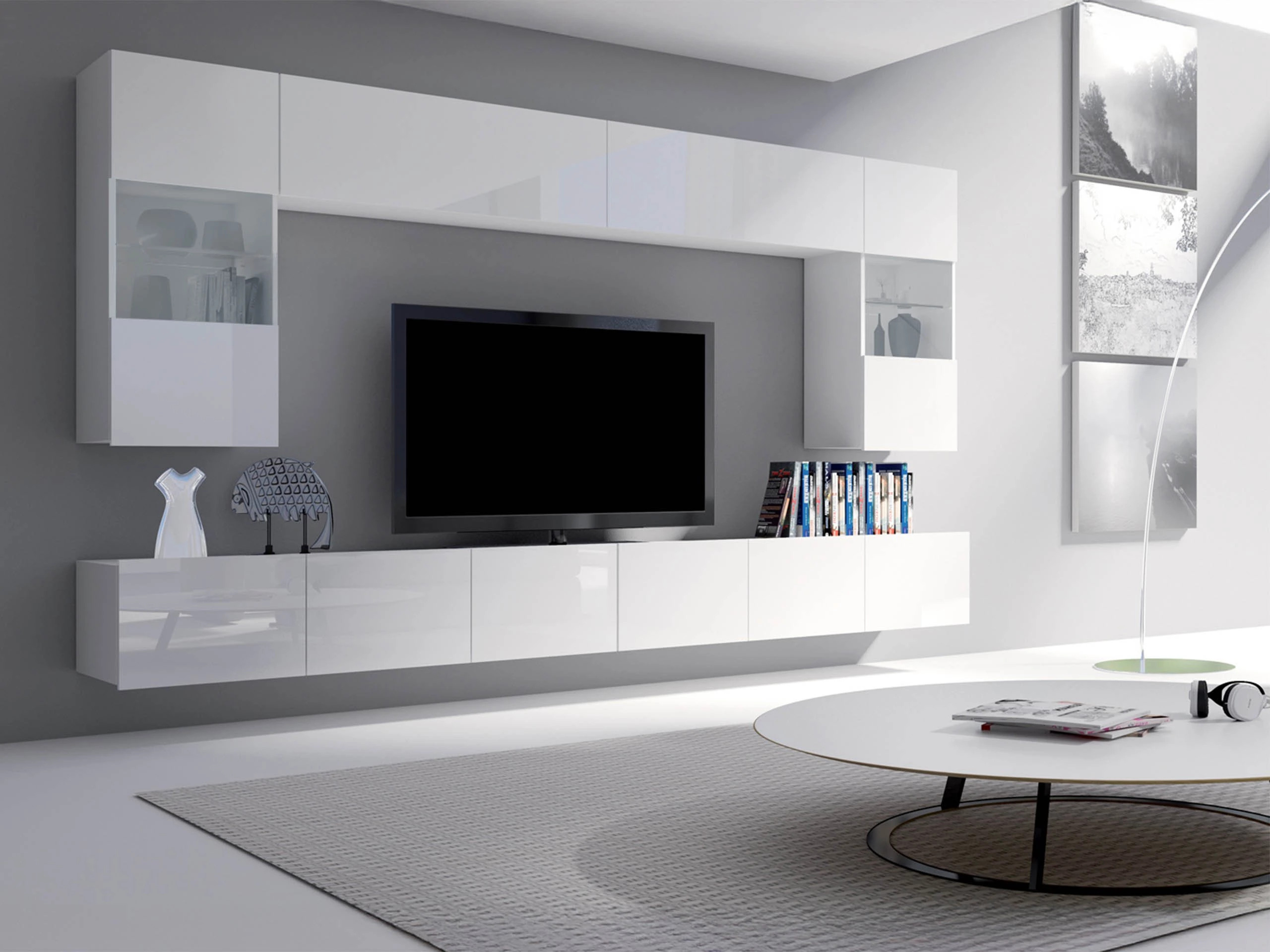 Wohnzimmer-Sets Remus I (Weiß + Weiß glänzend)