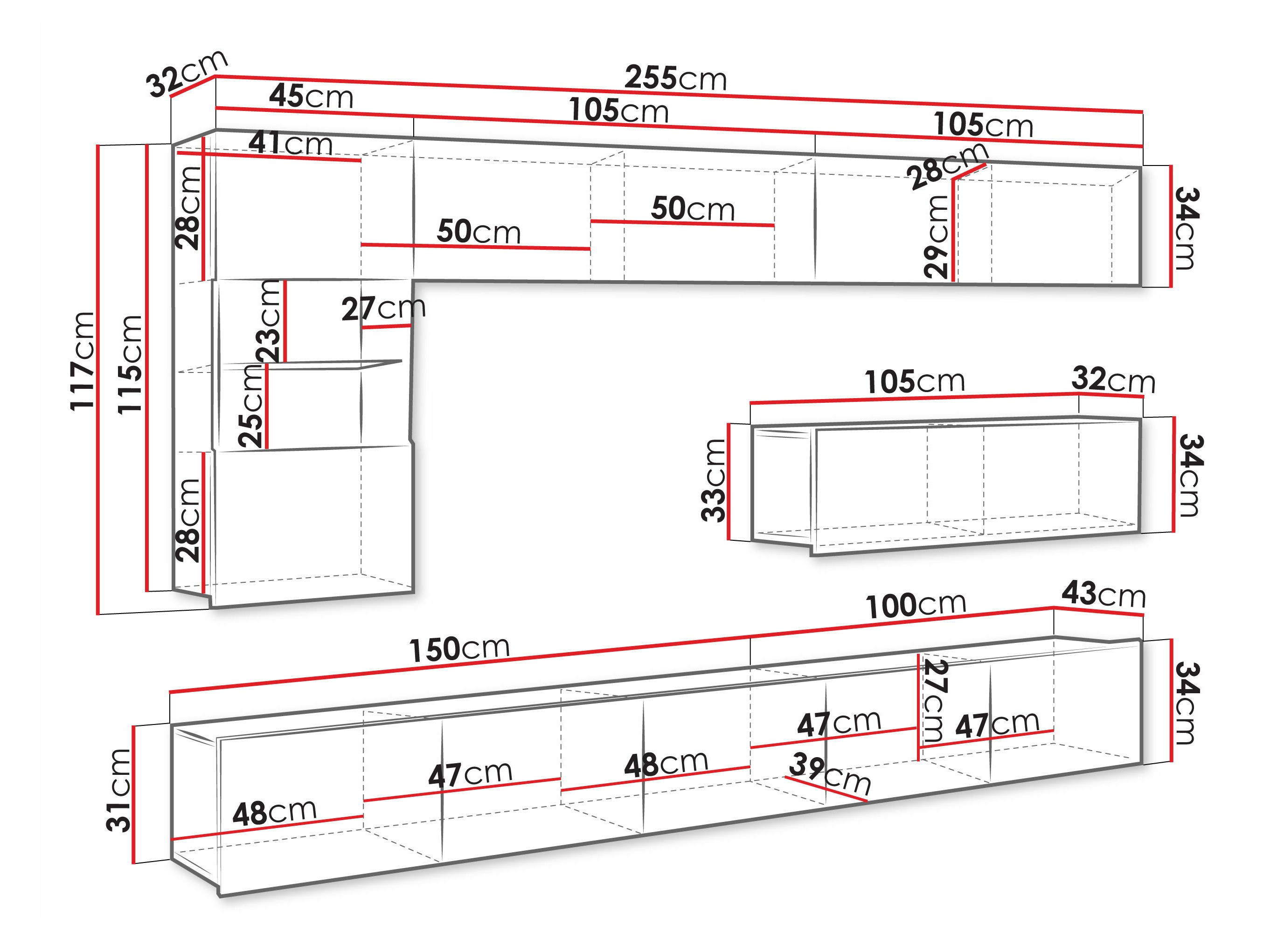 Wohnzimmer-Sets Remus IV (Schwarz + Schwarz glänzend)