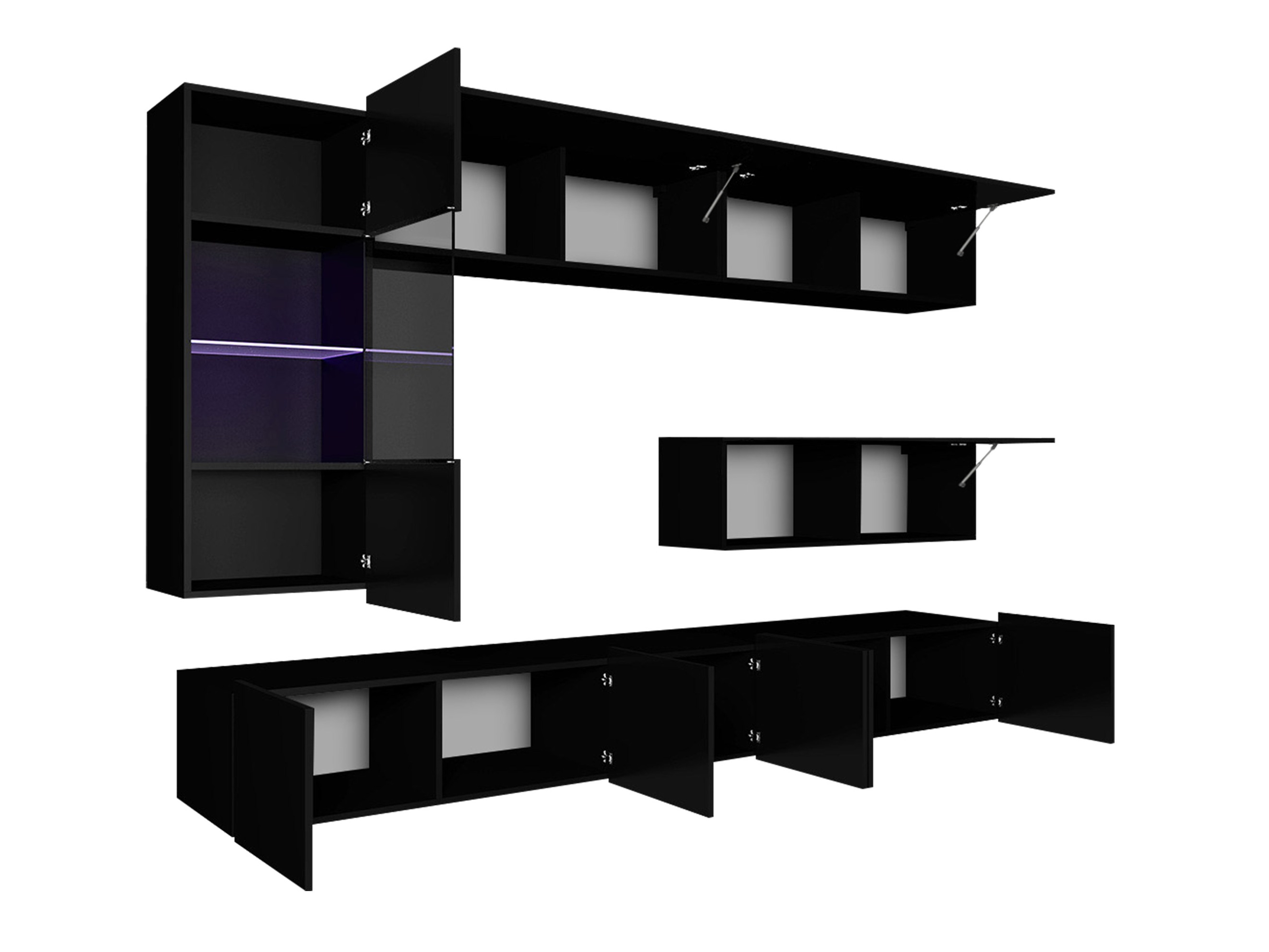 Wohnzimmer-Sets Remus IV (Weiß + Weiß glänzend + Schwarz + Schwarz glänzend)