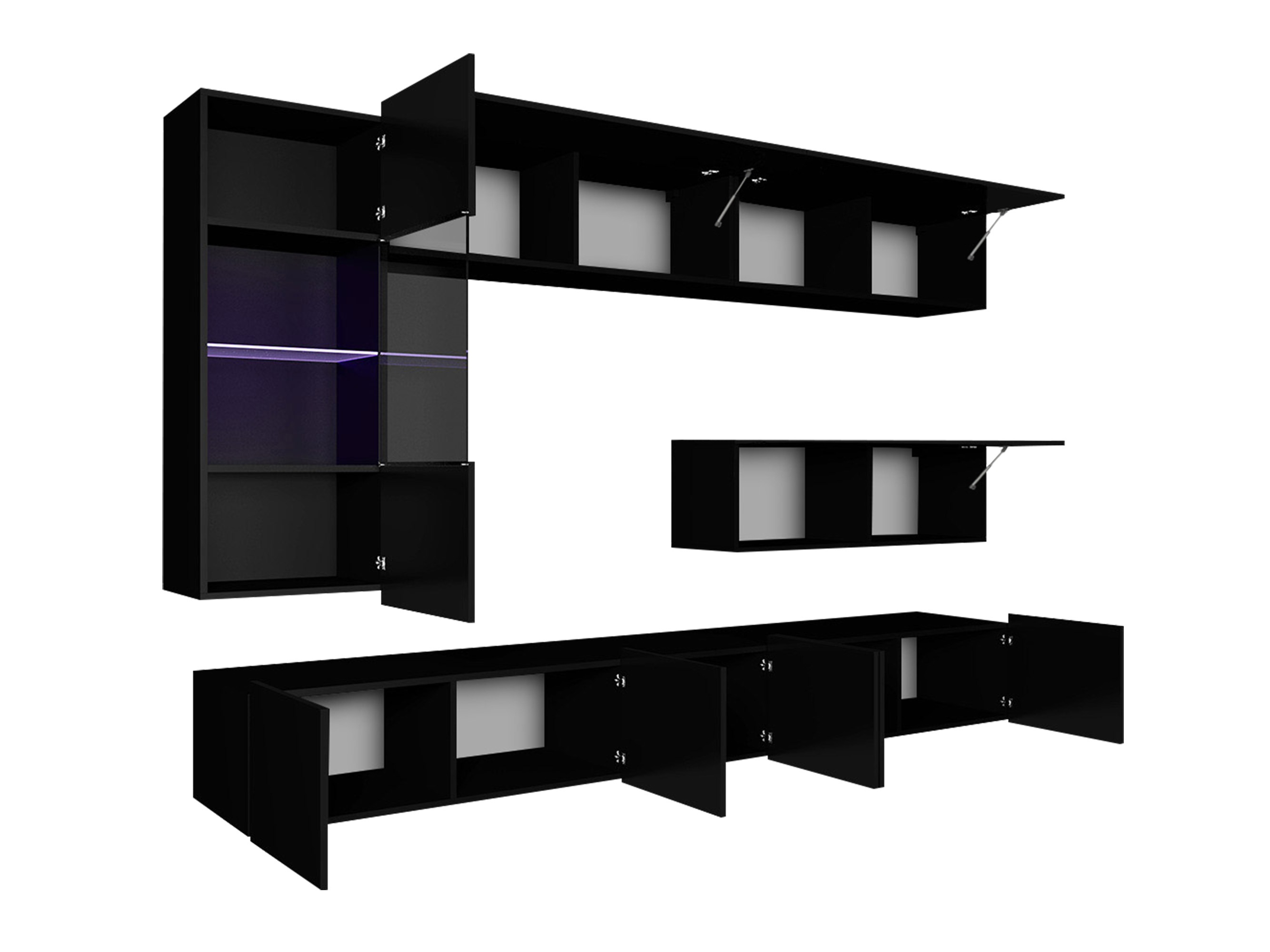 Wohnzimmer-Sets Remus IV (Weiß + Weiß glänzend + Schwarz + Schwarz glänzend)