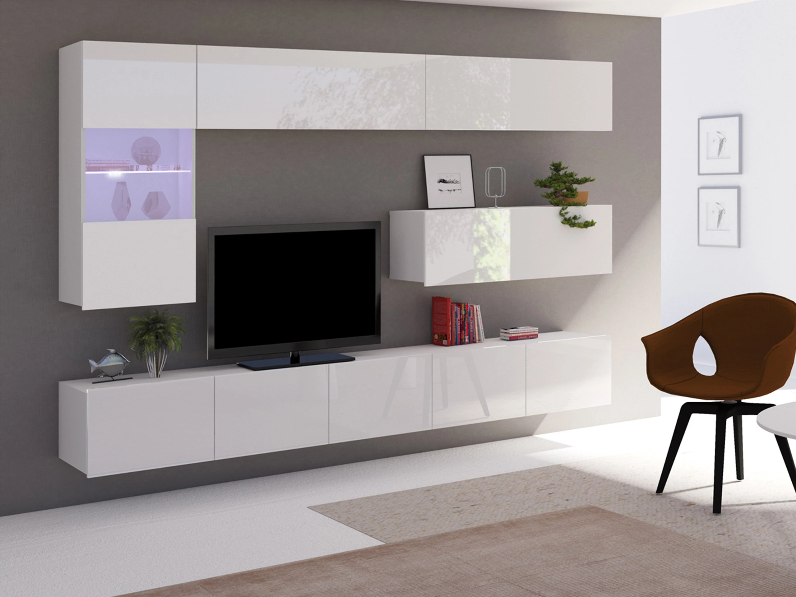 Wohnzimmer-Sets Remus IV (Weiß + Weiß glänzend)