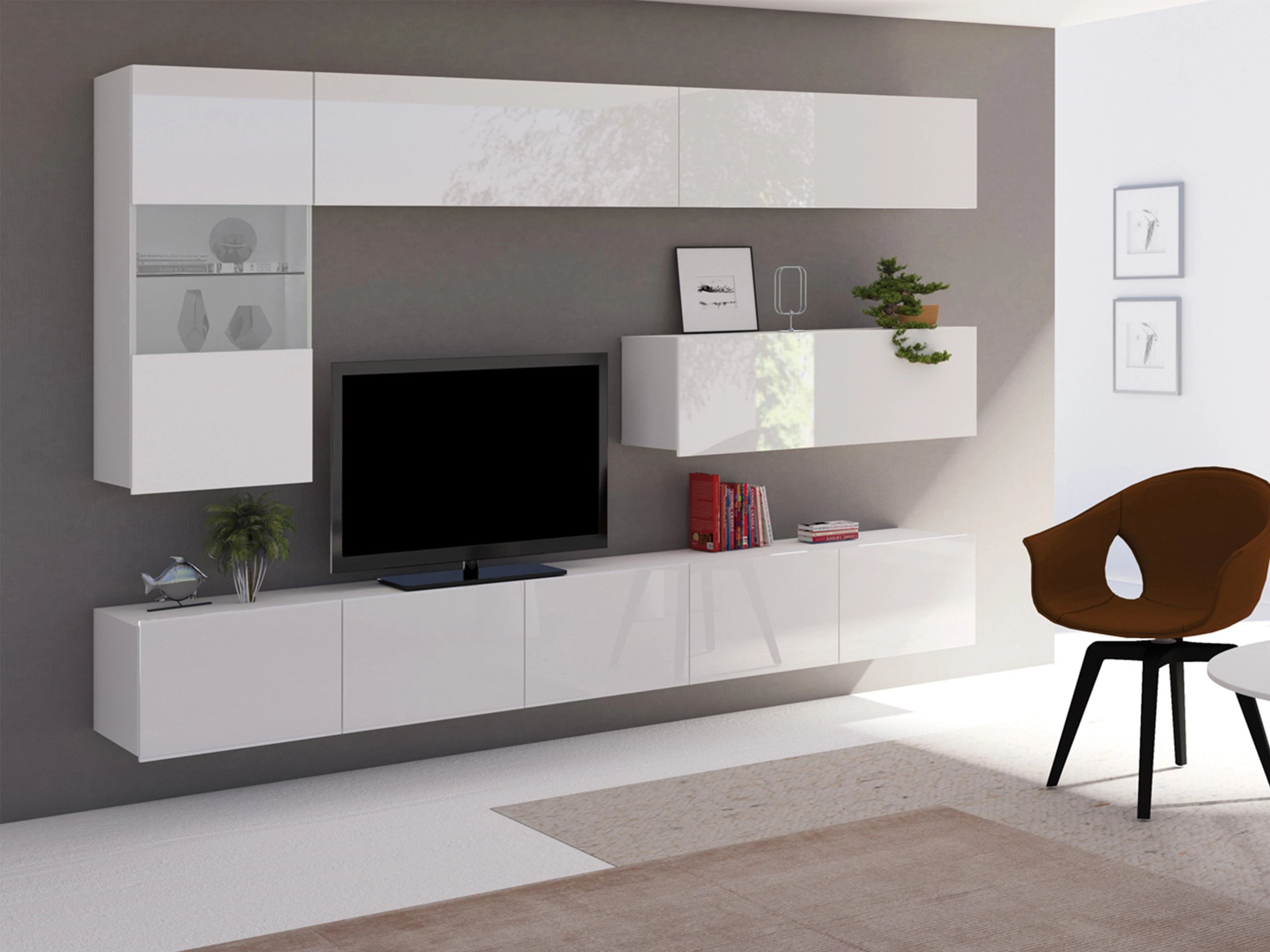 Wohnzimmer-Sets Remus IV (Weiß + Weiß glänzend)