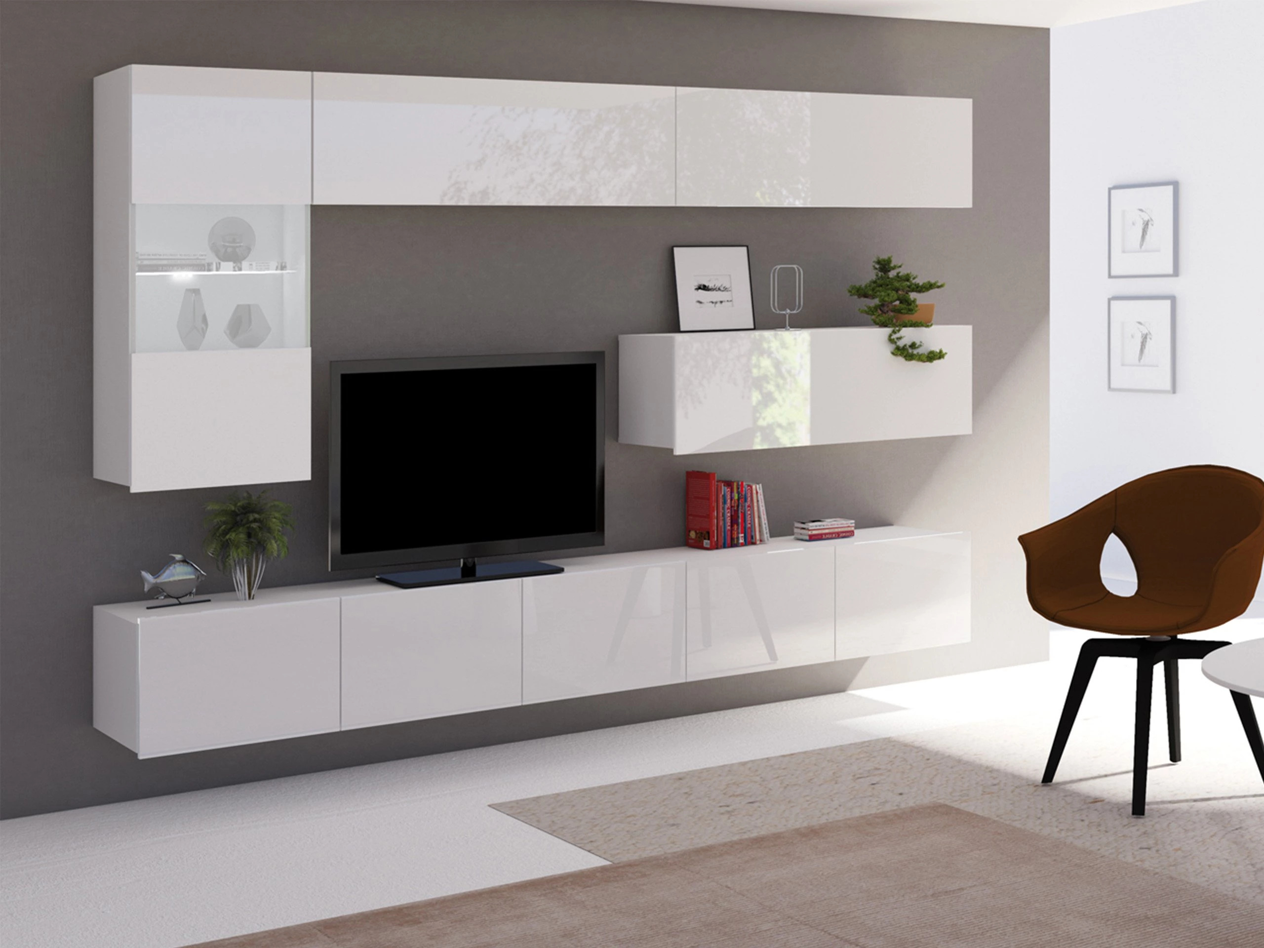 Wohnzimmer-Sets Remus IV (Weiß + Weiß glänzend)