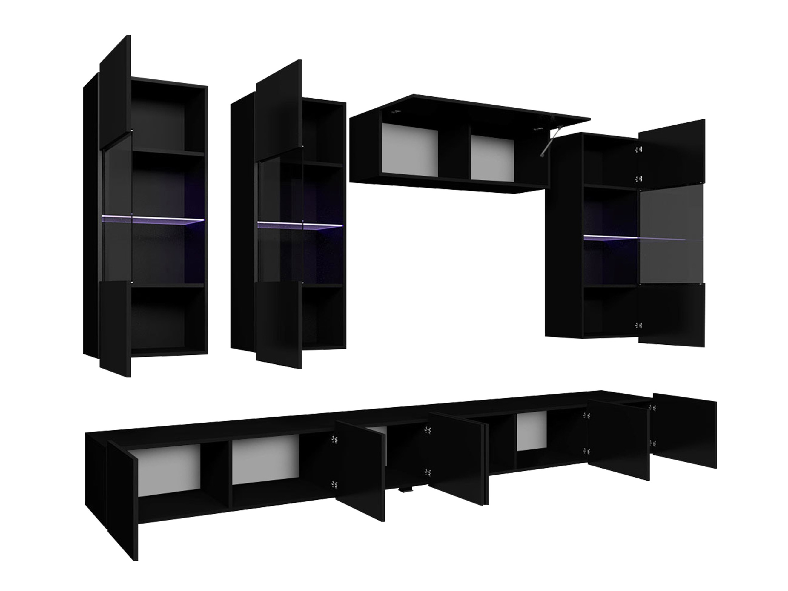 Wohnzimmer-Sets Remus V (Schwarz + Schwarz glänzend)