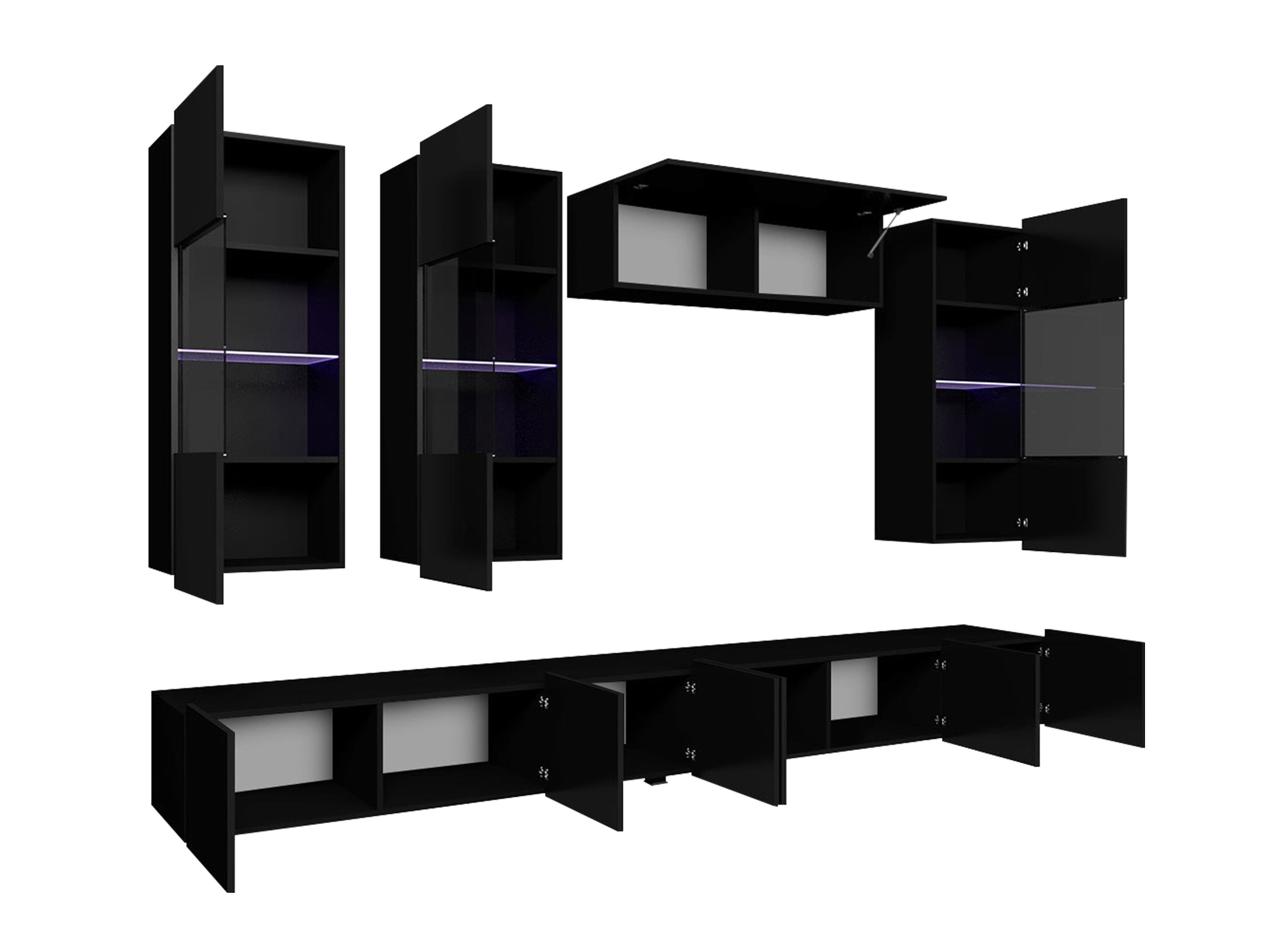 Wohnzimmer-Sets Remus V (Schwarz + Schwarz glänzend)