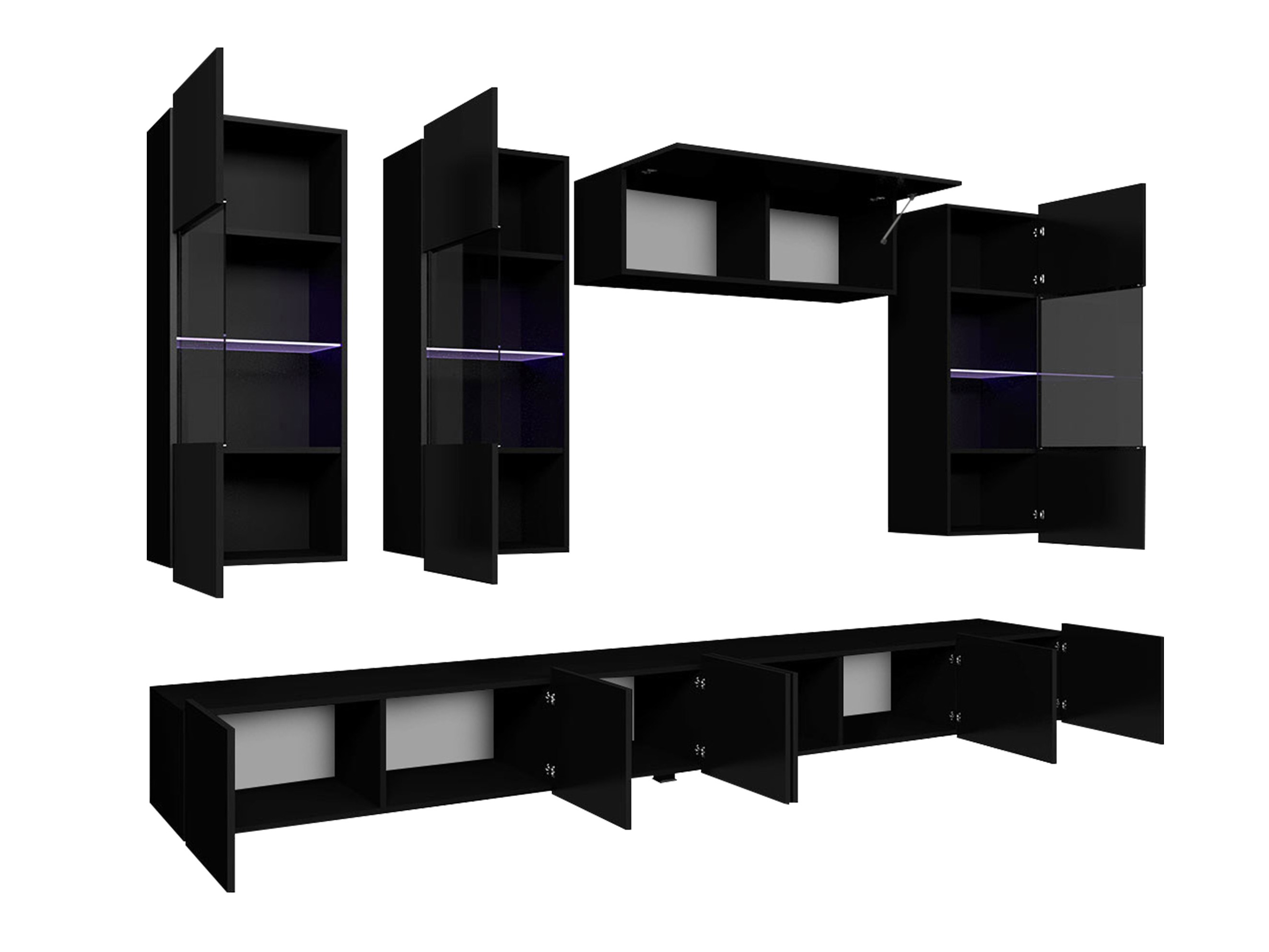 Wohnzimmer-Sets Remus V (Weiß + Weiß glänzend + Schwarz + Schwarz glänzend)