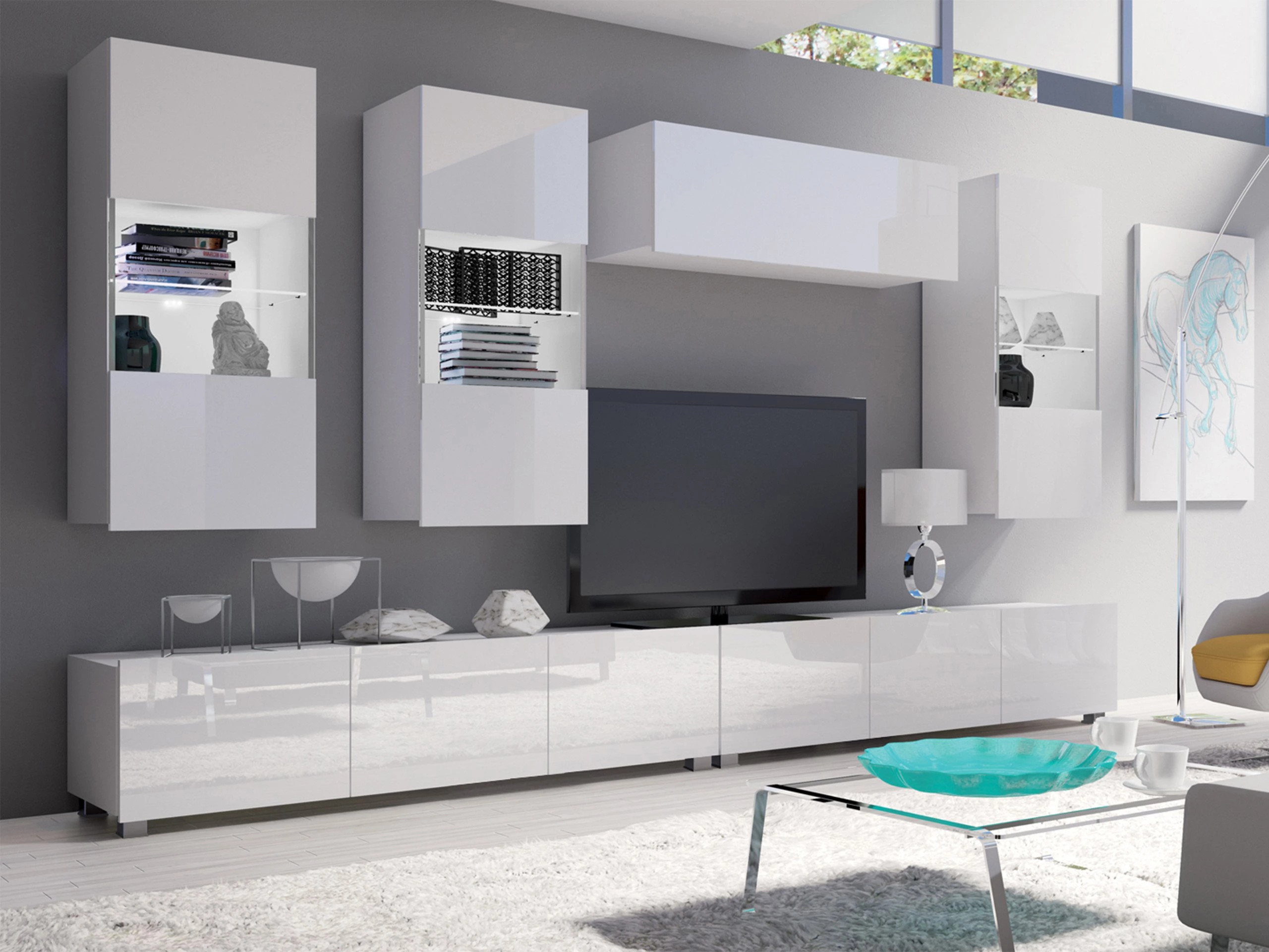 Wohnzimmer-Sets Remus V (Weiß + Weiß glänzend)