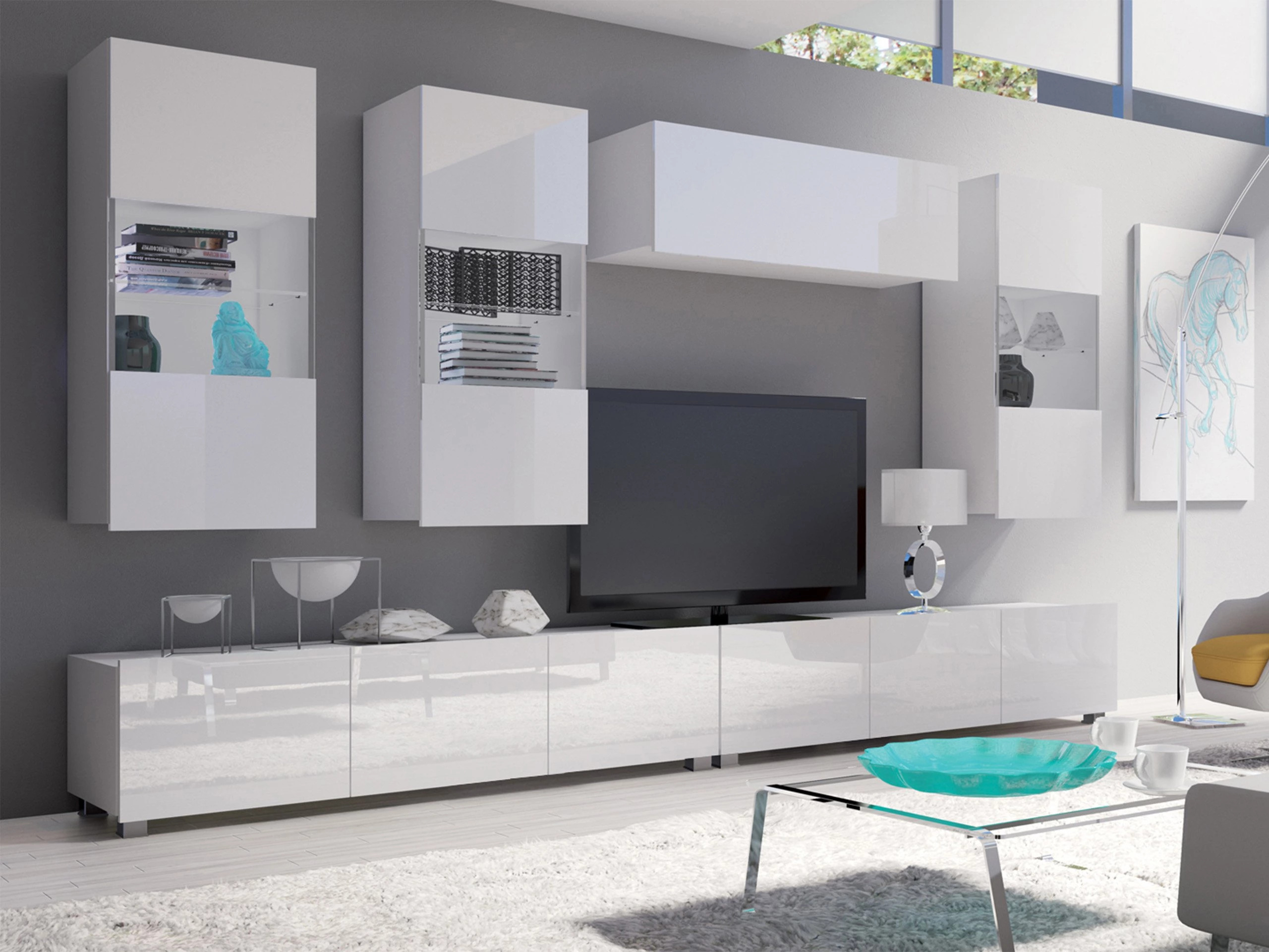 Wohnzimmer-Sets Remus V (Weiß + Weiß glänzend)