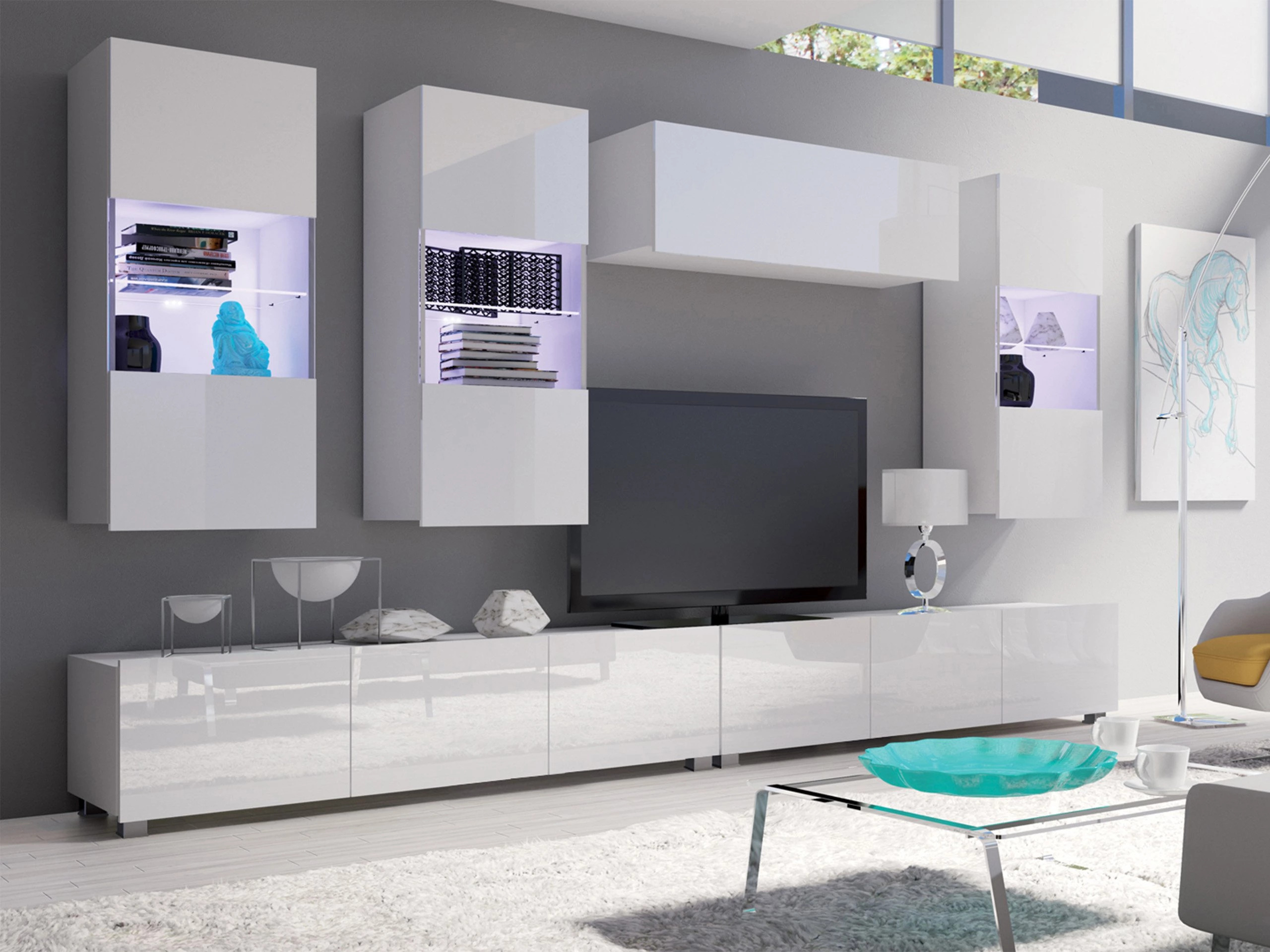 Wohnzimmer-Sets Remus V (Weiß + Weiß glänzend)
