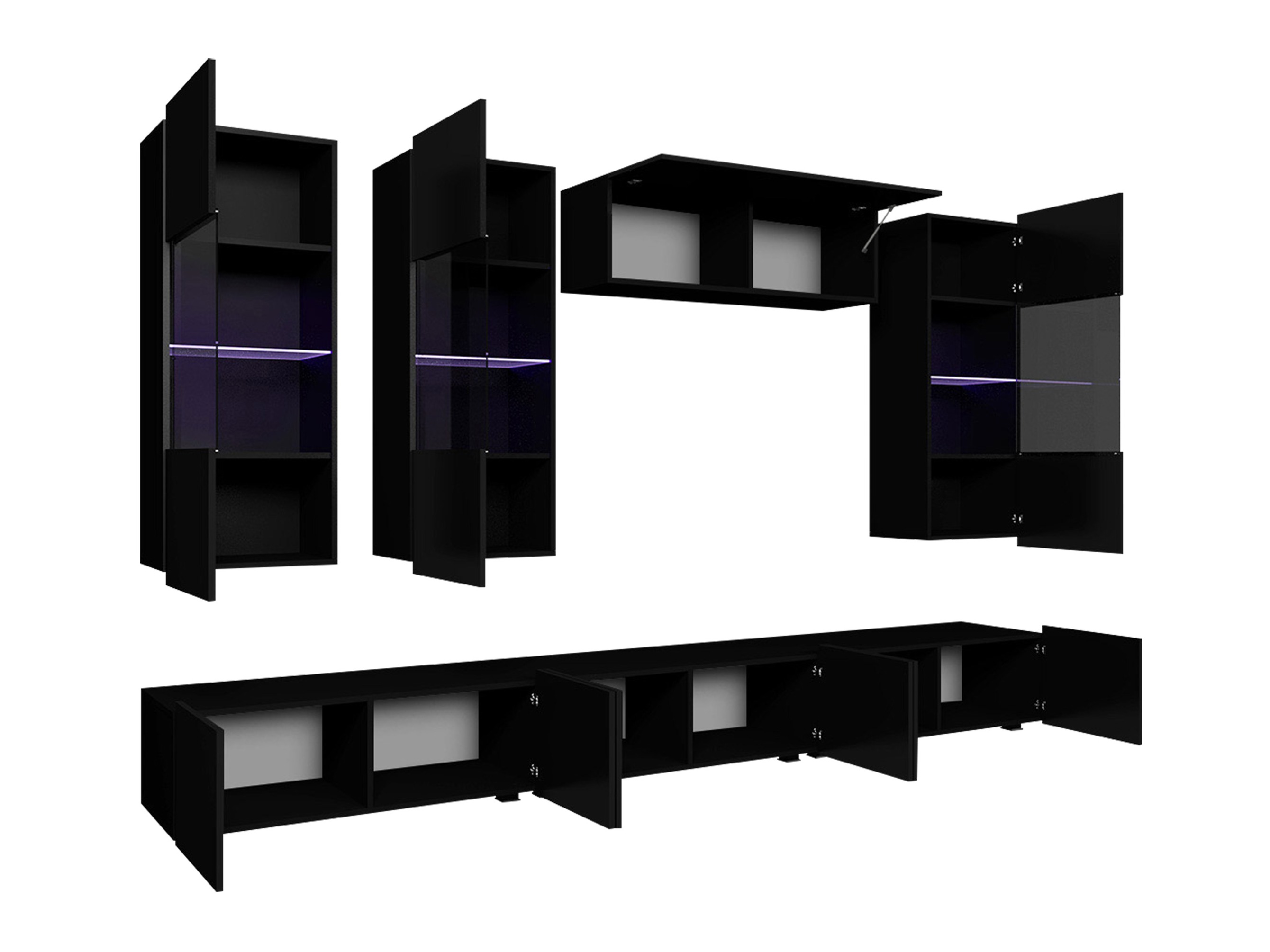 Wohnzimmer-Sets Remus XI (Schwarz + Schwarz glänzend)