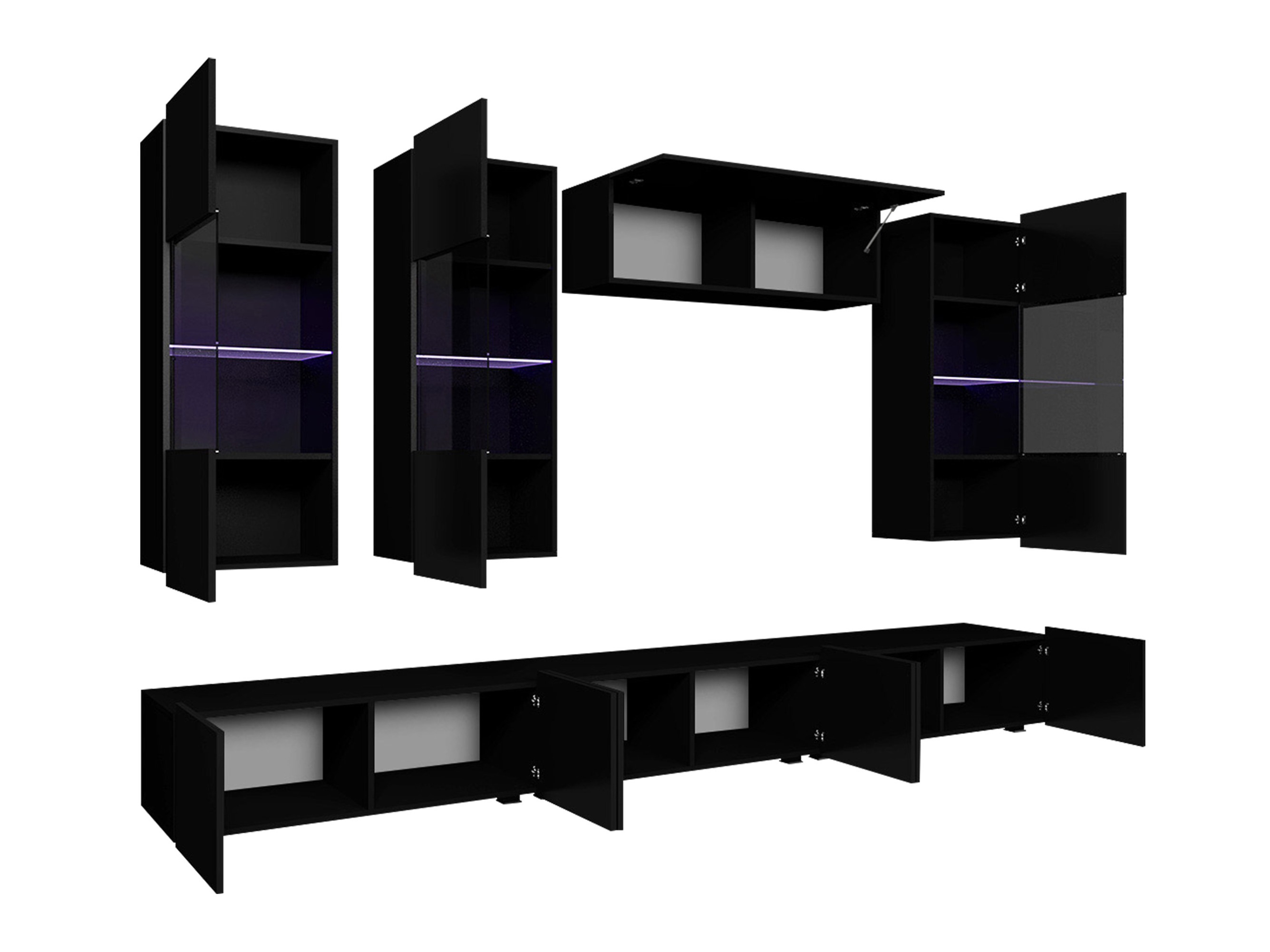 Wohnzimmer-Sets Remus XI (Schwarz + Schwarz glänzend)