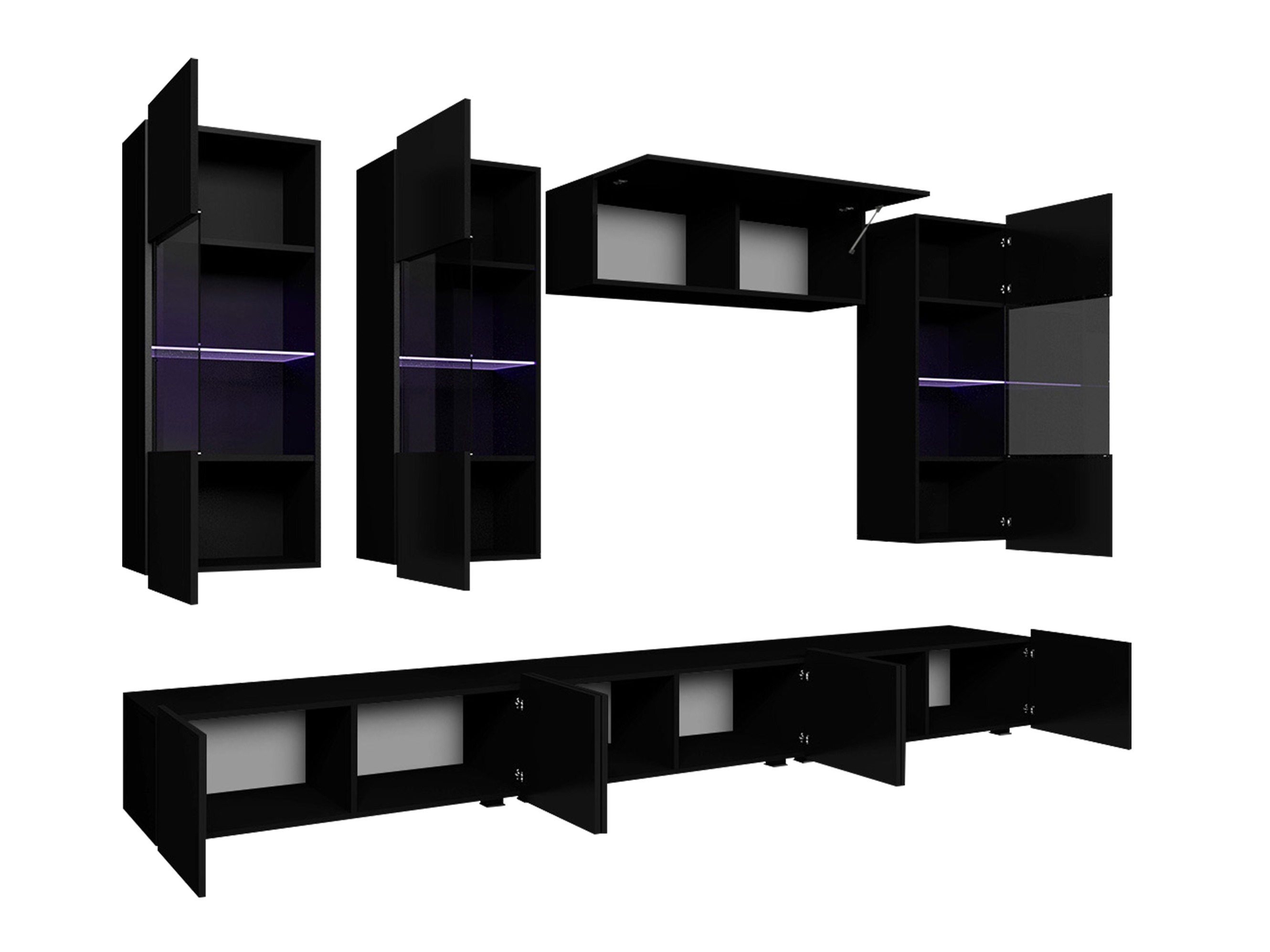 Wohnzimmer-Sets Remus XI (Weiß + Weiß glänzend + Schwarz + Schwarz glänzend)