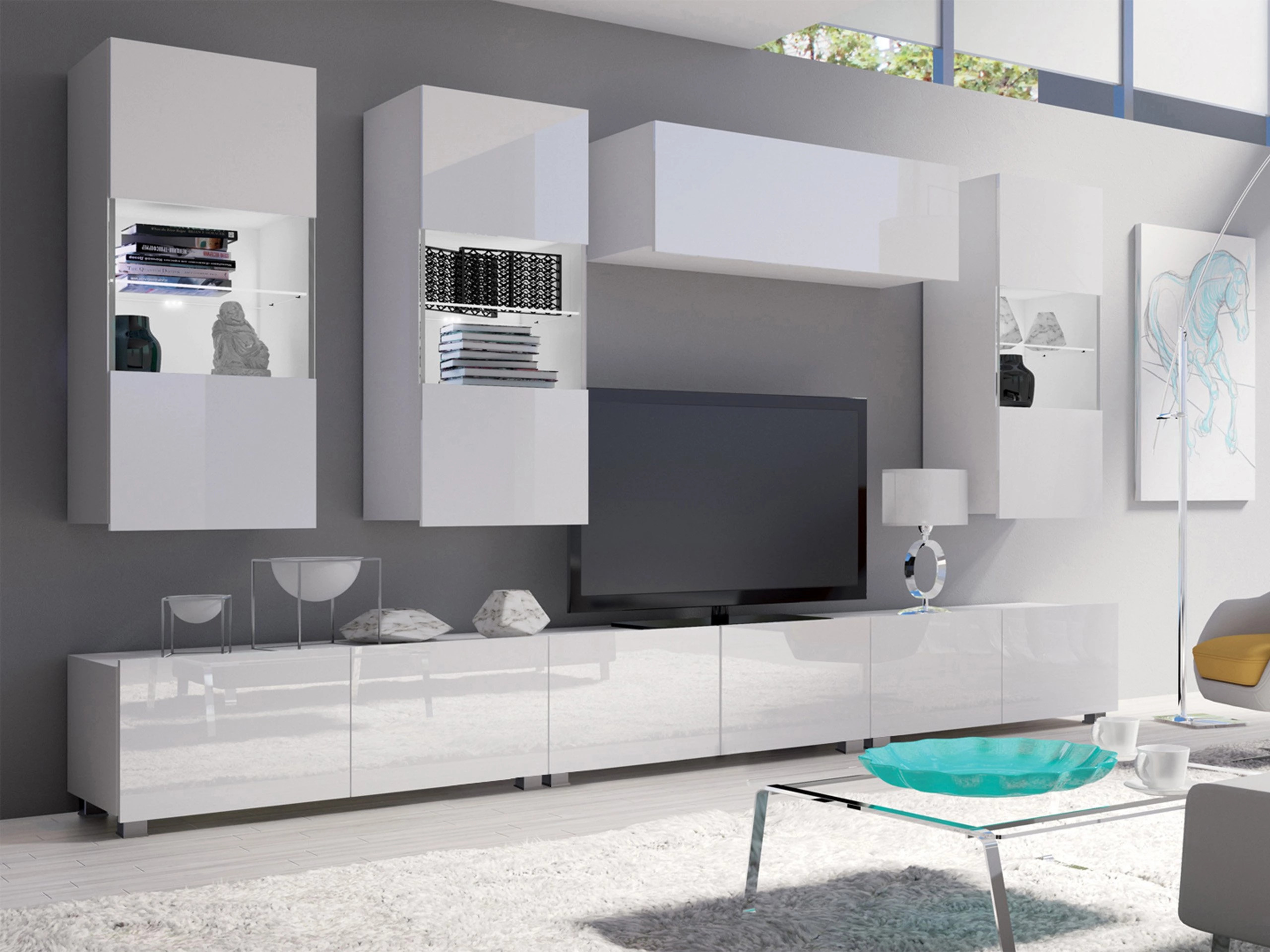 Wohnzimmer-Sets Remus XI (Weiß + Weiß glänzend)