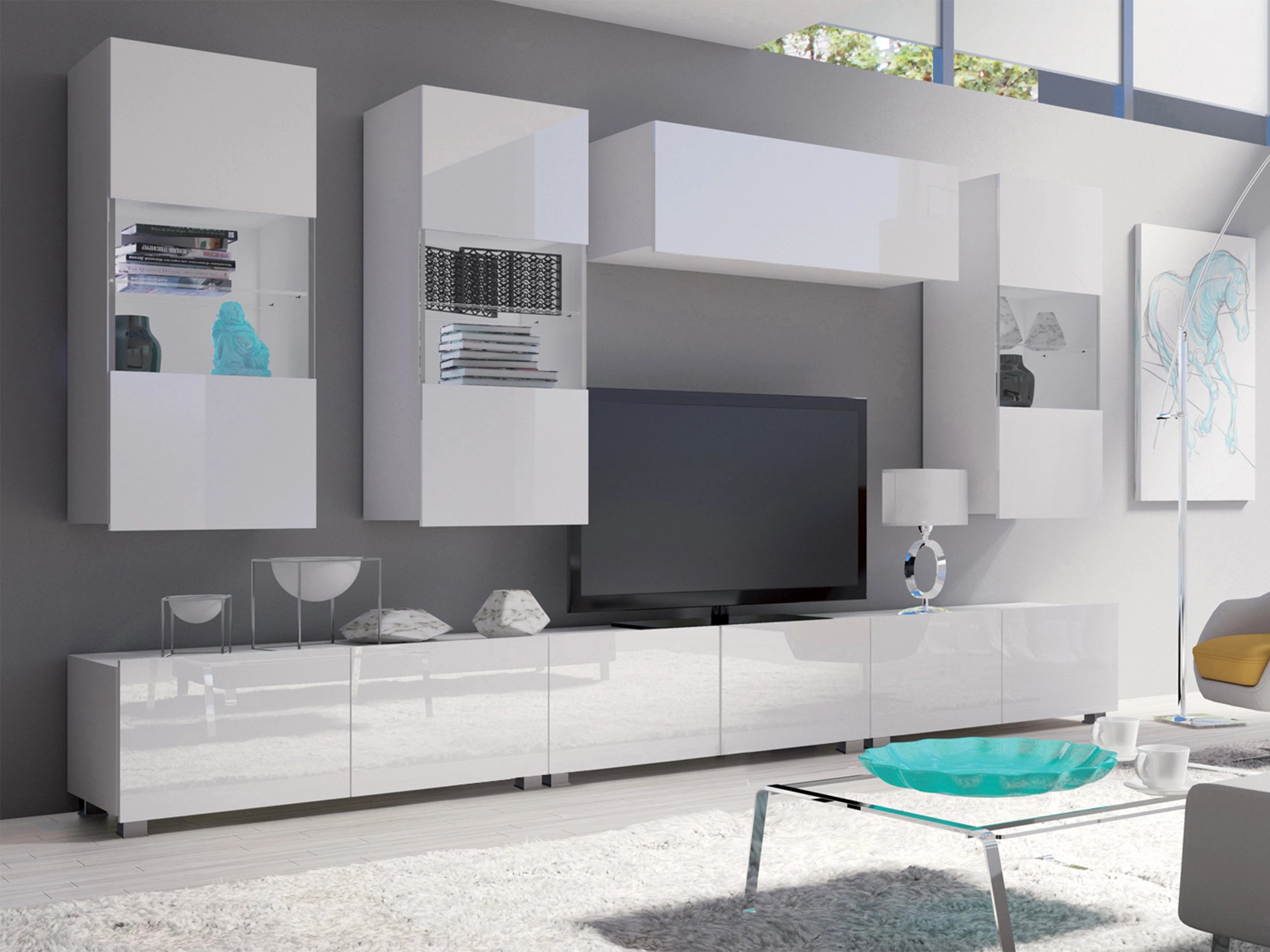 Wohnzimmer-Sets Remus XI (Weiß + Weiß glänzend)