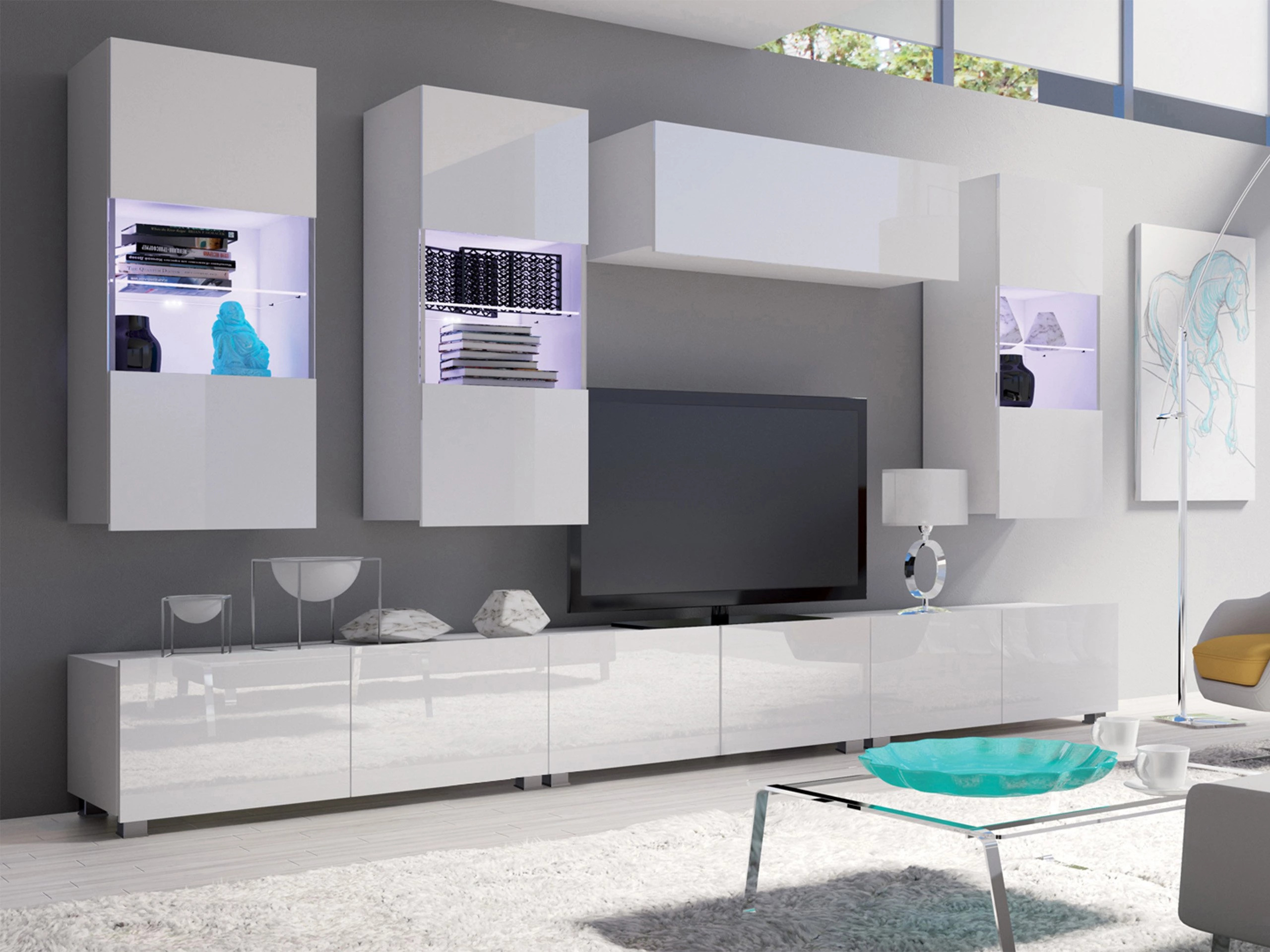 Wohnzimmer-Sets Remus XI (Weiß + Weiß glänzend)
