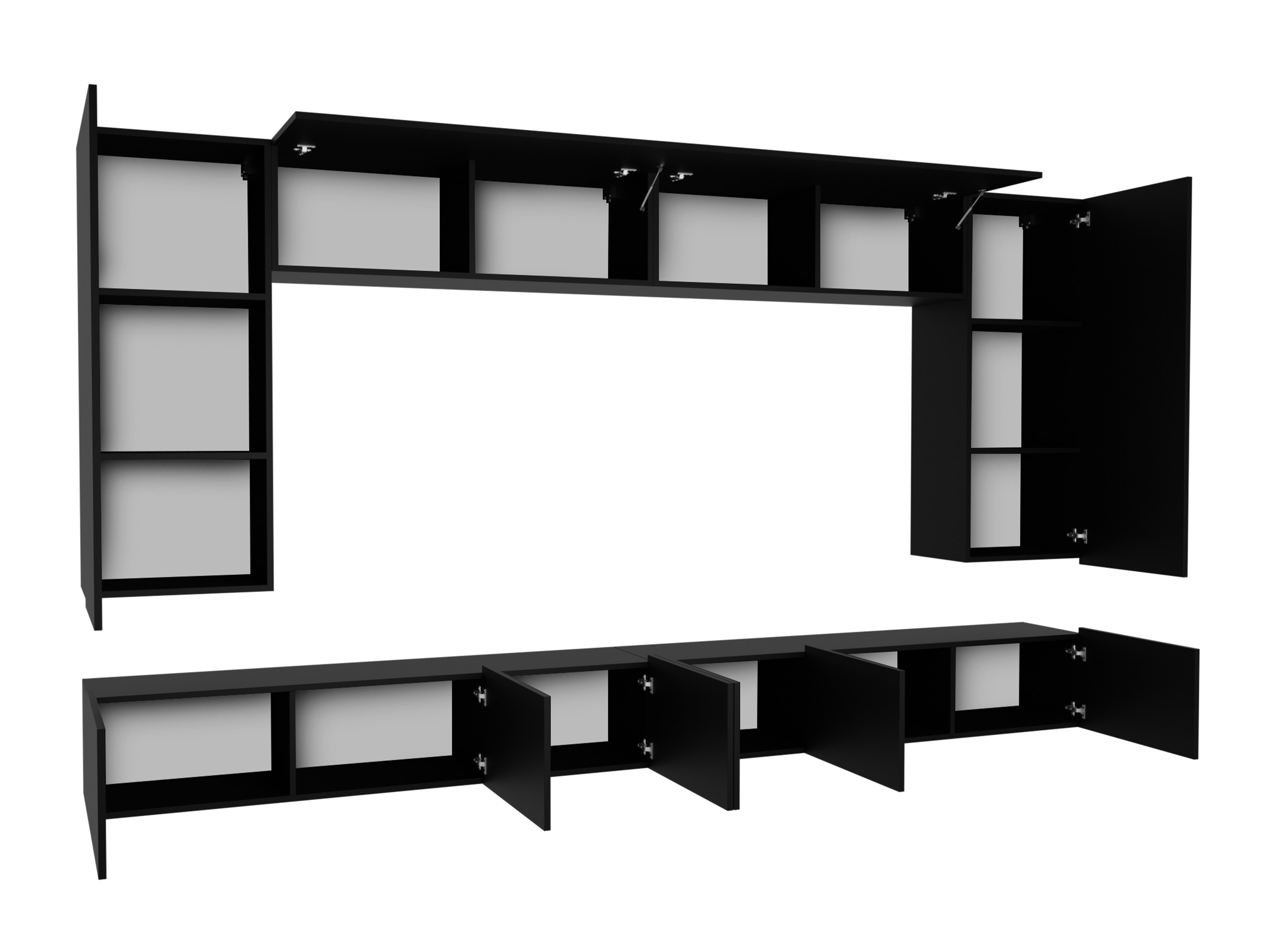 Wohnzimmer-Sets Remus XIII (Schwarz + Schwarz glänzend + Weiß + Weiß glänzend)