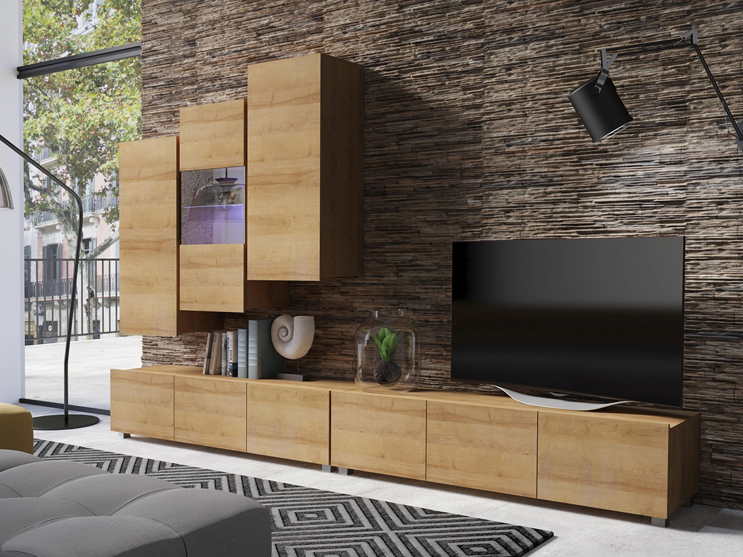 Wohnzimmer-Sets Remus XVII (Goldene Eichenholzoptik)