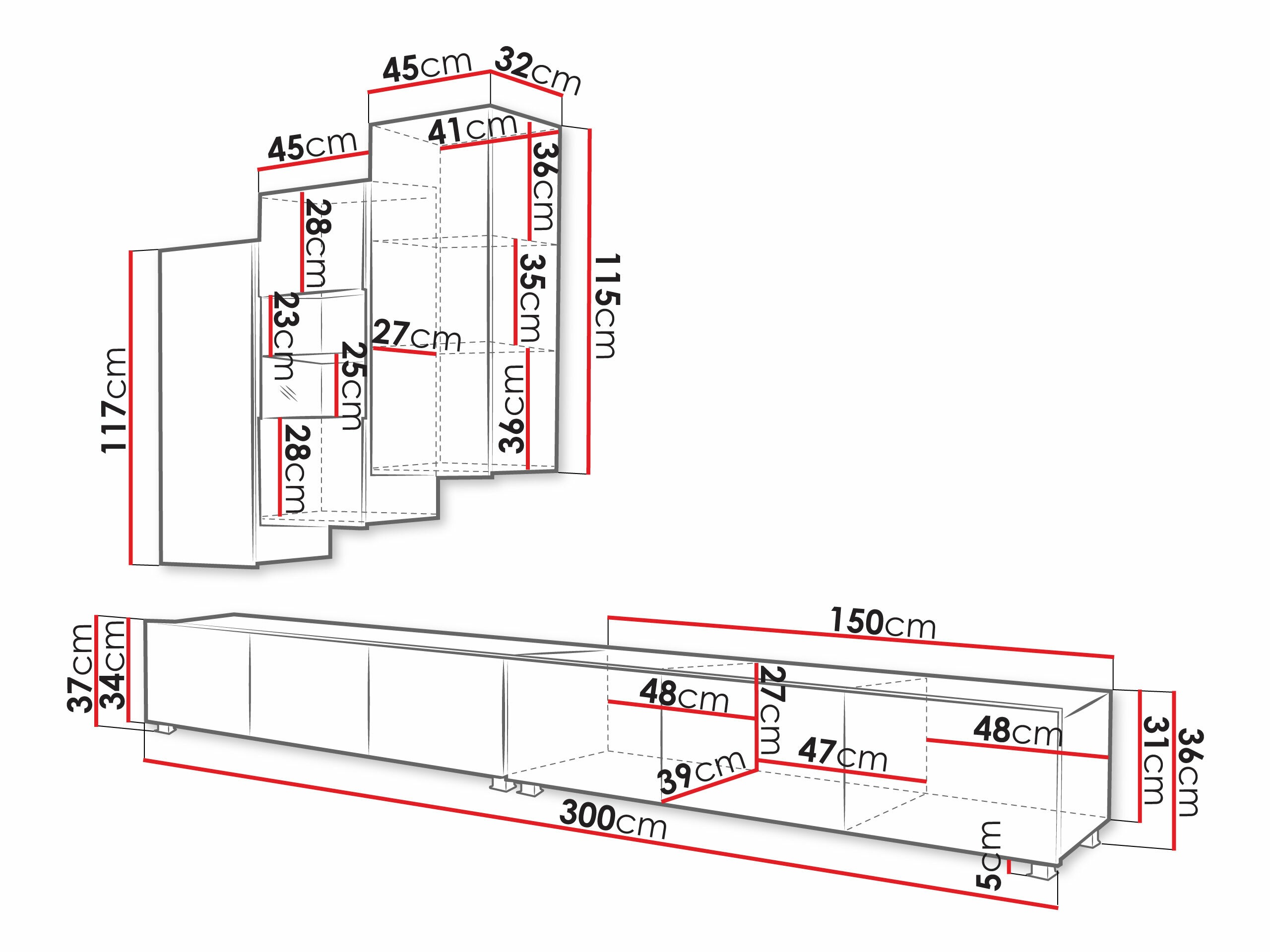 Wohnzimmer-Sets Remus XVII (Schwarz + Schwarz glänzend)