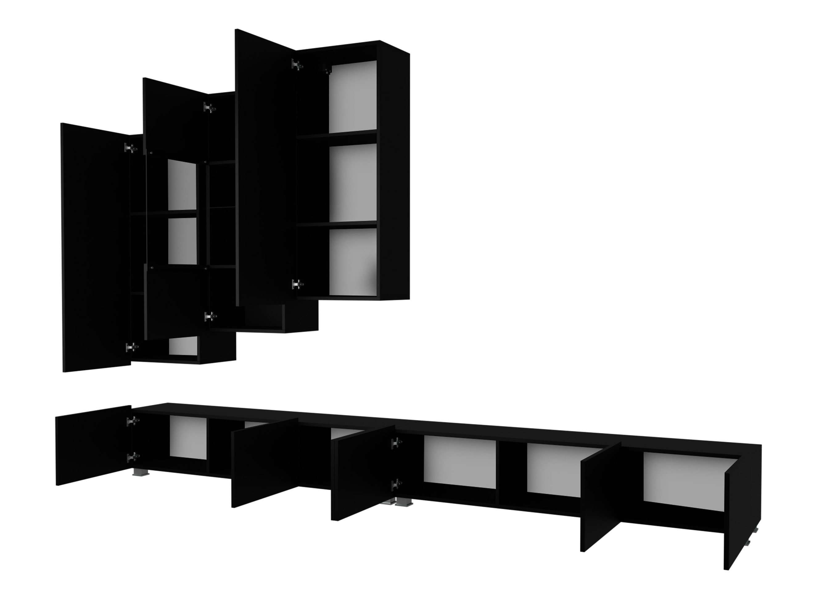 Wohnzimmer-Sets Remus XVII (Weiß + Weiß glänzend + Schwarz + Schwarz glänzend)